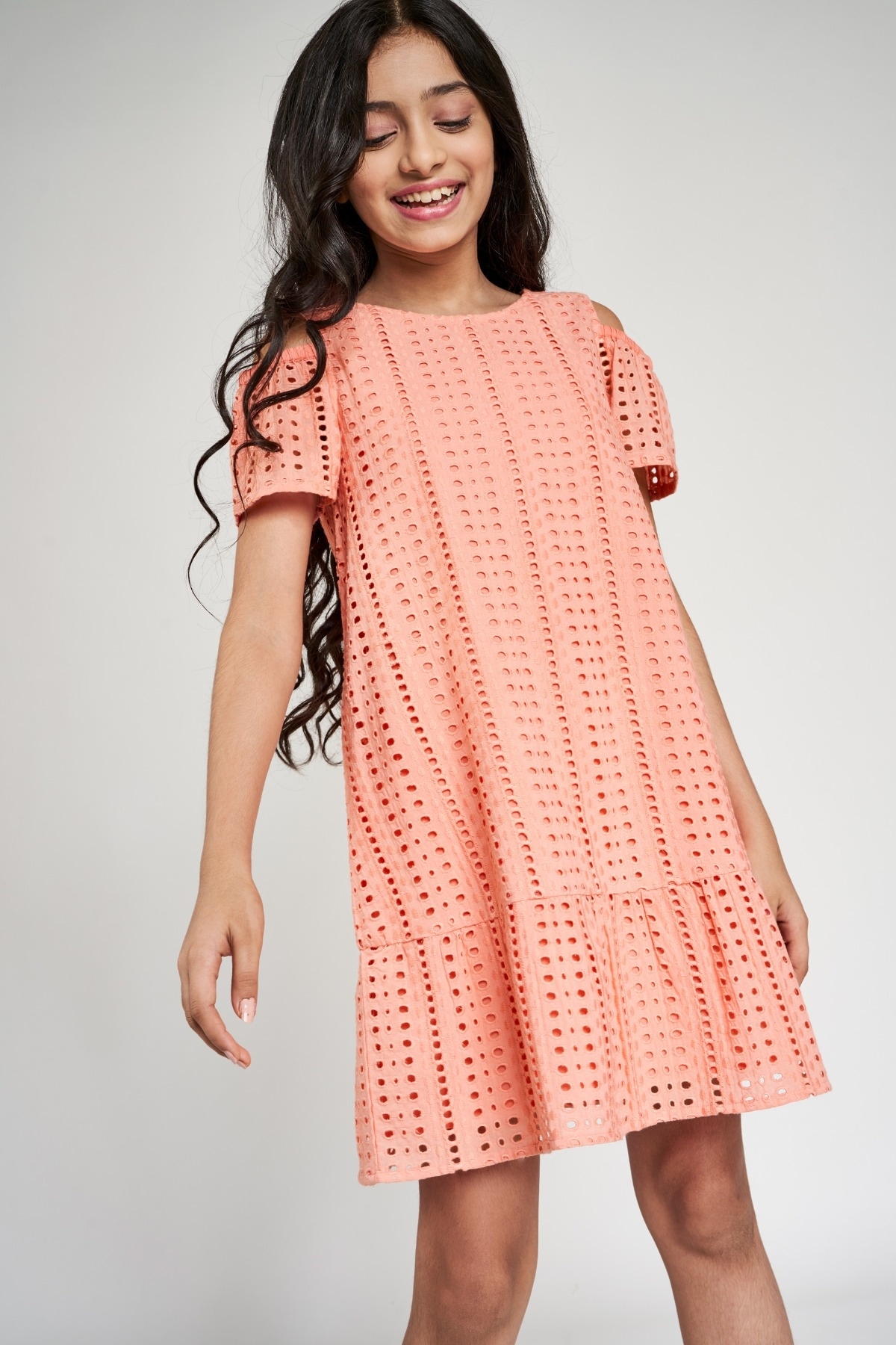 Global Desi | Peach Solid A-Line Dress 6