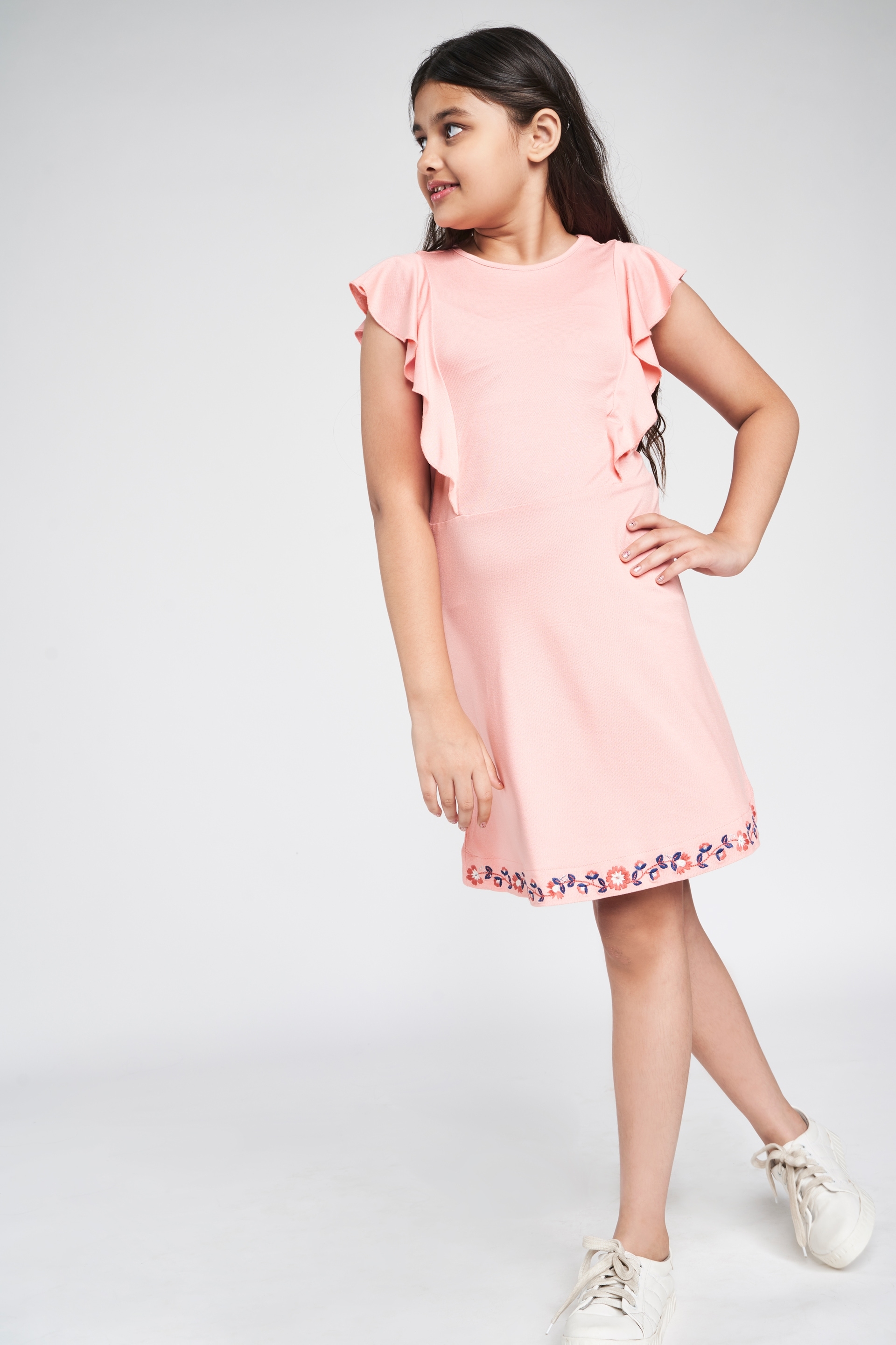 Global Desi | Pink Solid Embroidered Fit And Flare Dress 0