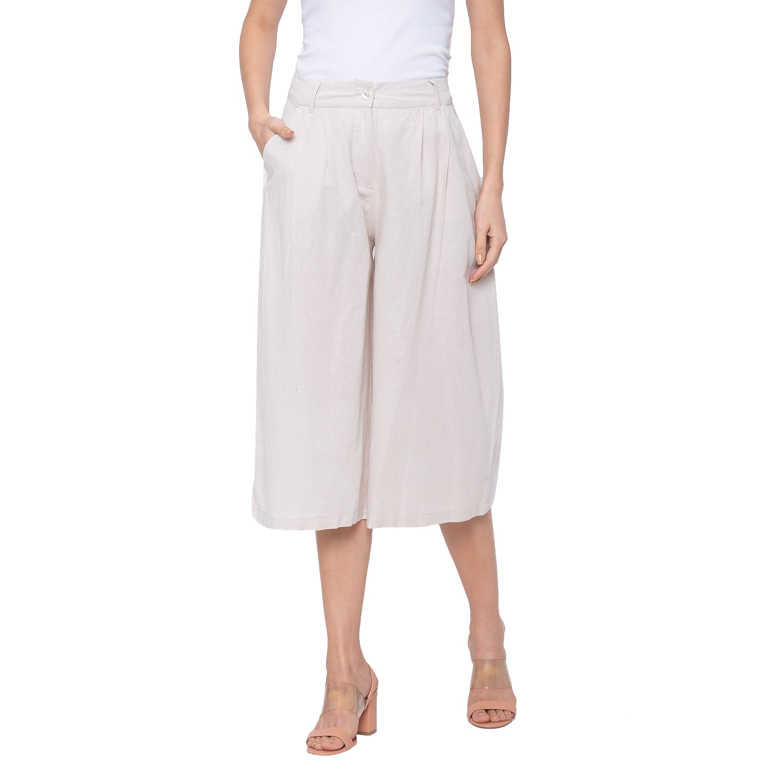 globus | Women's White Cotton Solid Culottes 0