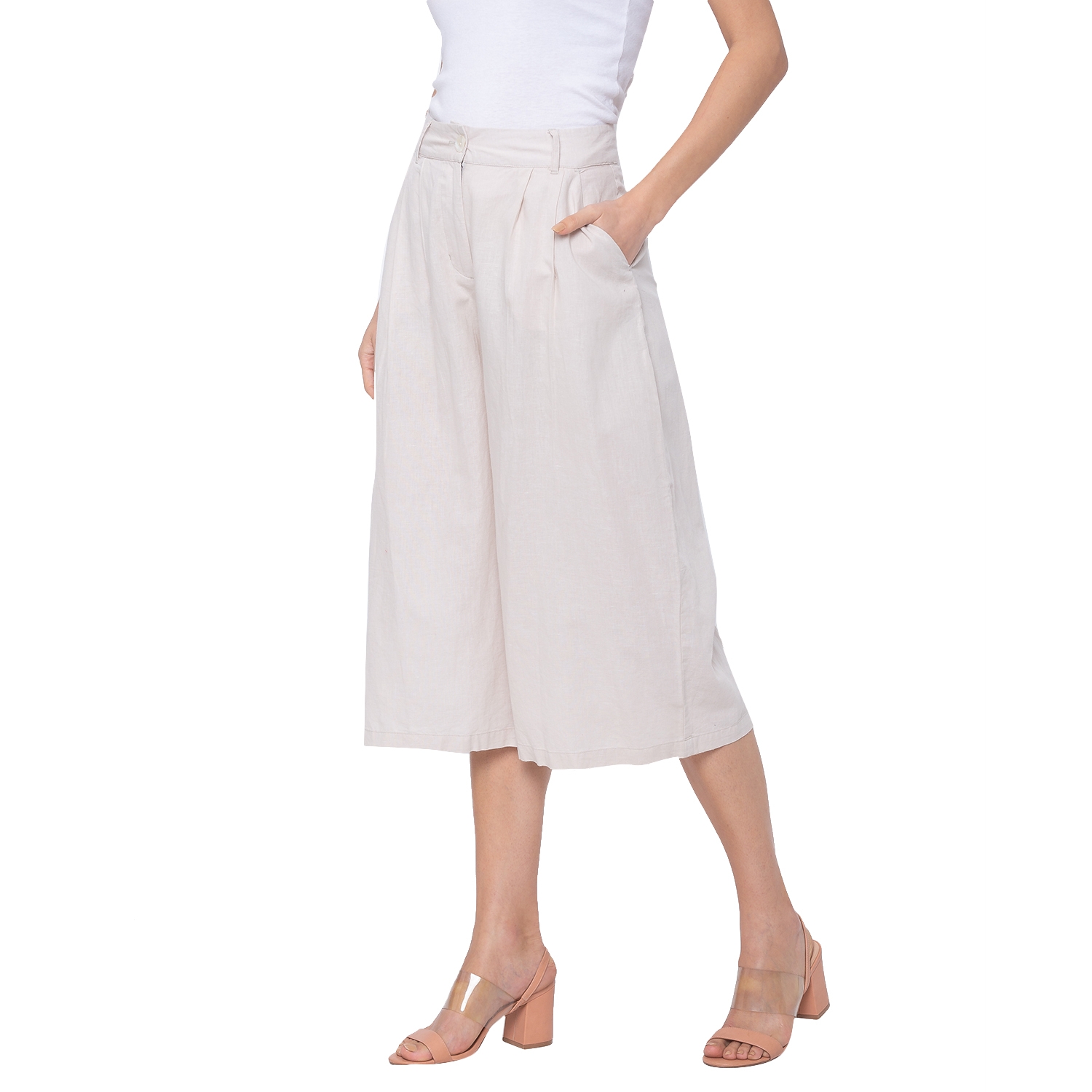 globus | Women's White Cotton Solid Culottes 1