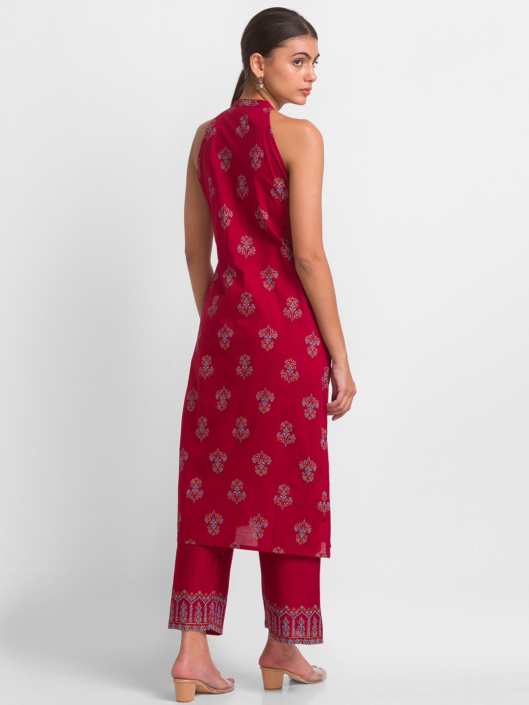 globus | Women's Red Cotton Printed Kurta & Pants 2