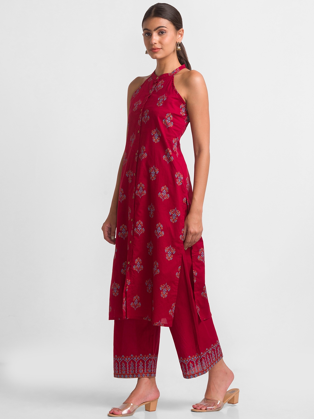 globus | Women's Red Cotton Printed Kurta & Pants 3