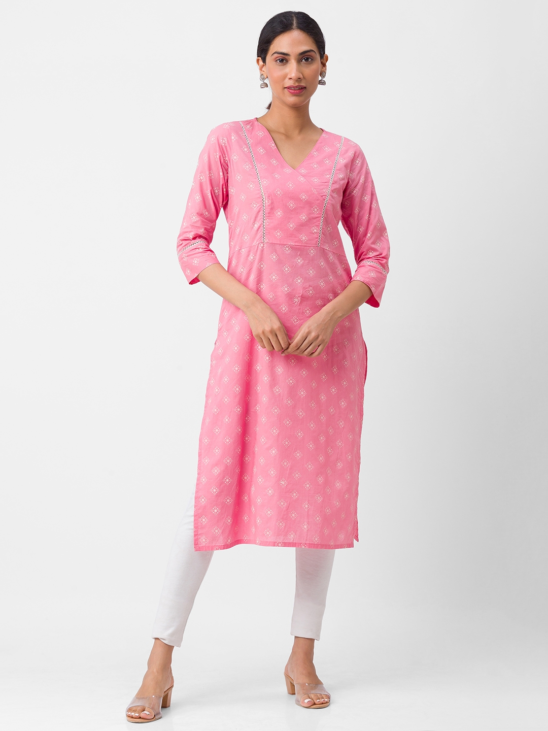 globus | Women's Pink Cotton Printed Kurtas 0