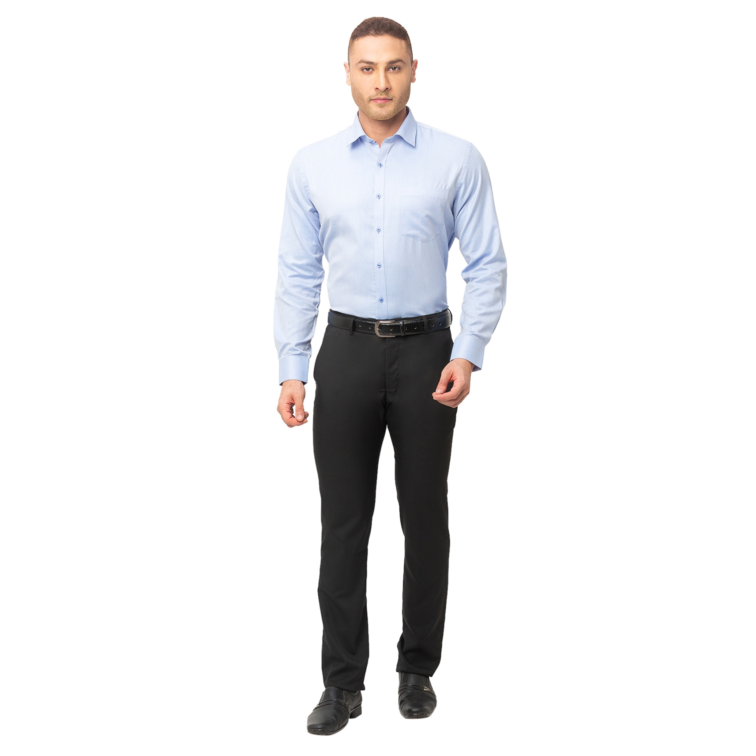 globus | Men's Black Cotton Blend Solid Formal Trousers 1