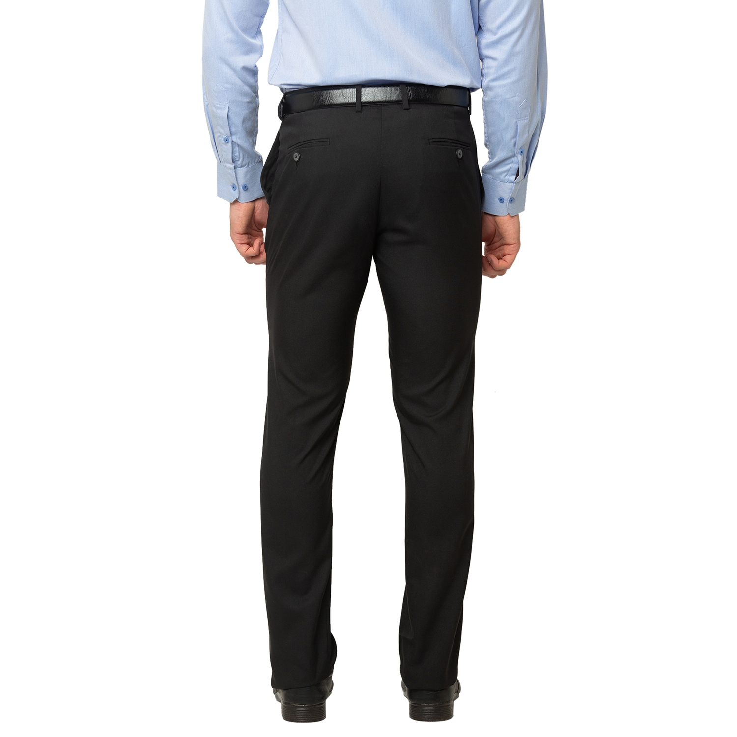 globus | Men's Black Cotton Blend Solid Formal Trousers 2