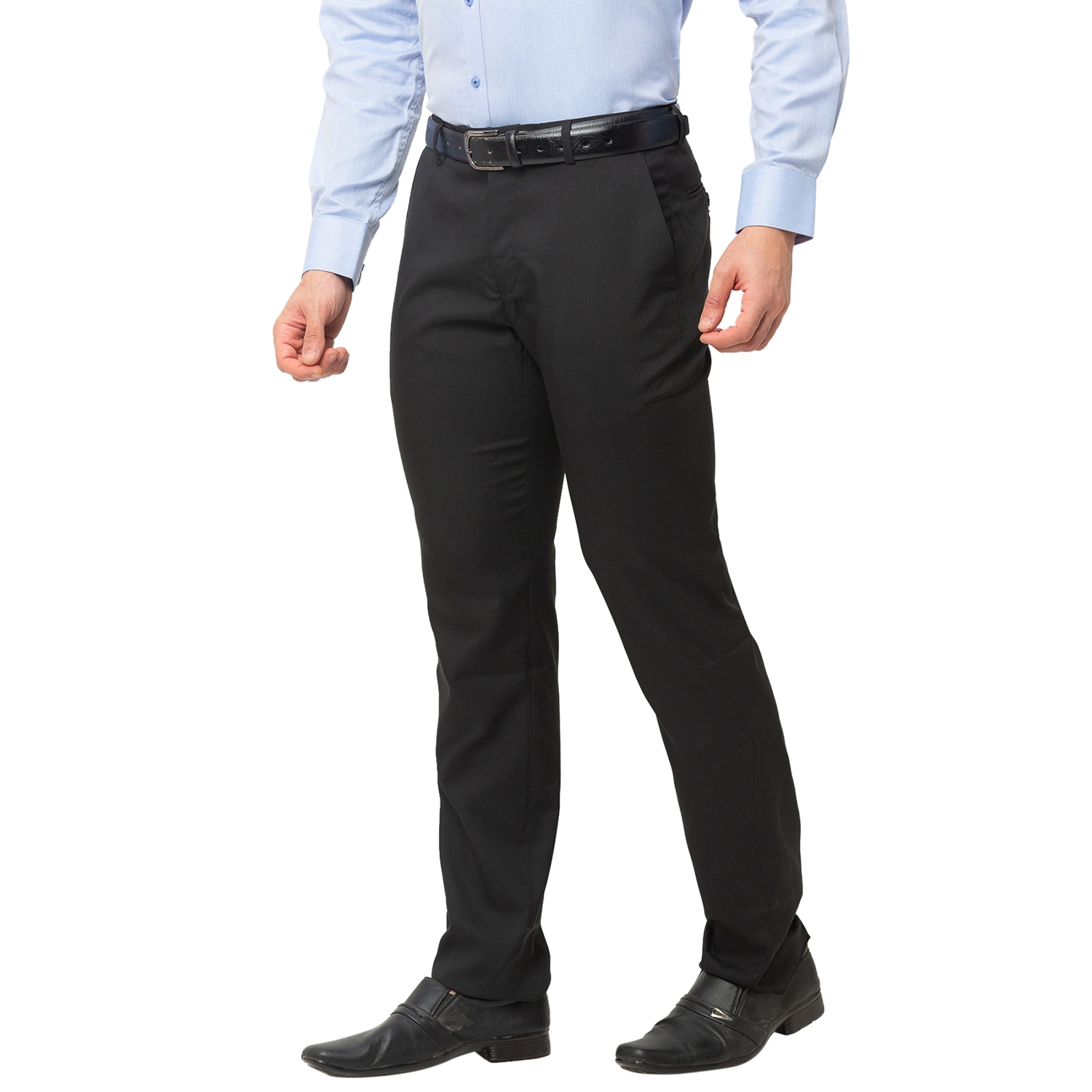 globus | Men's Black Cotton Blend Solid Formal Trousers 3