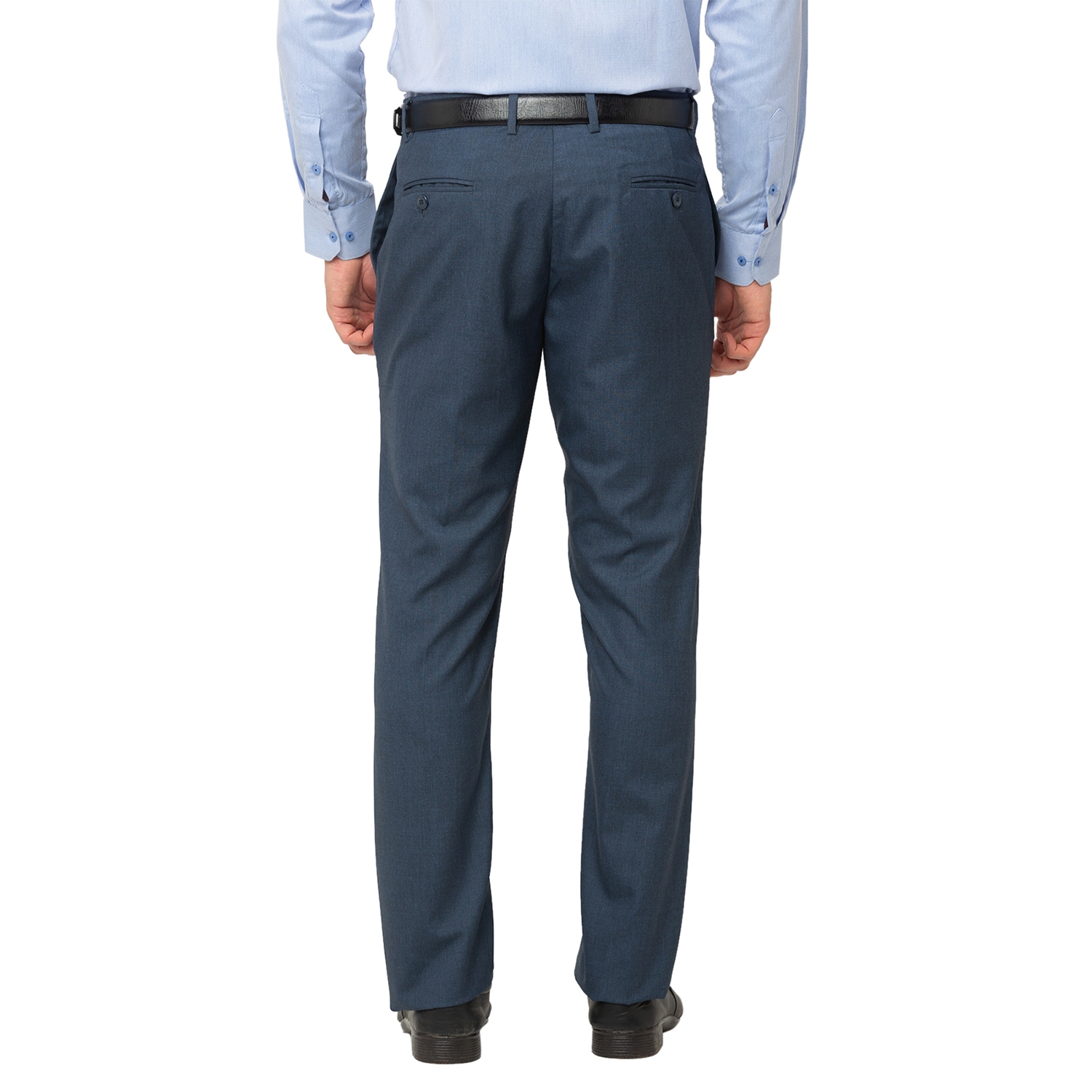 globus | Men's Blue Cotton Blend Solid Formal Trousers 2