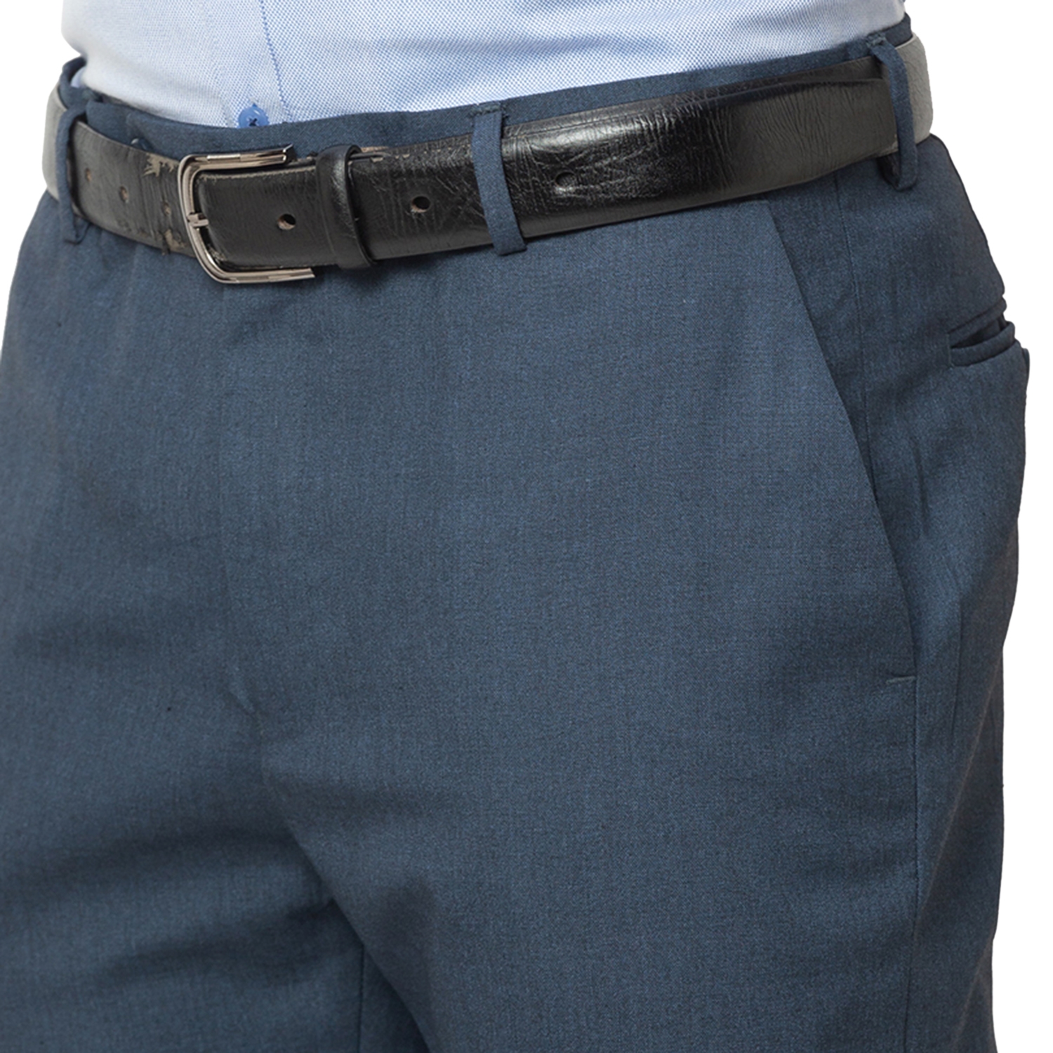 globus | Men's Blue Cotton Blend Solid Formal Trousers 4