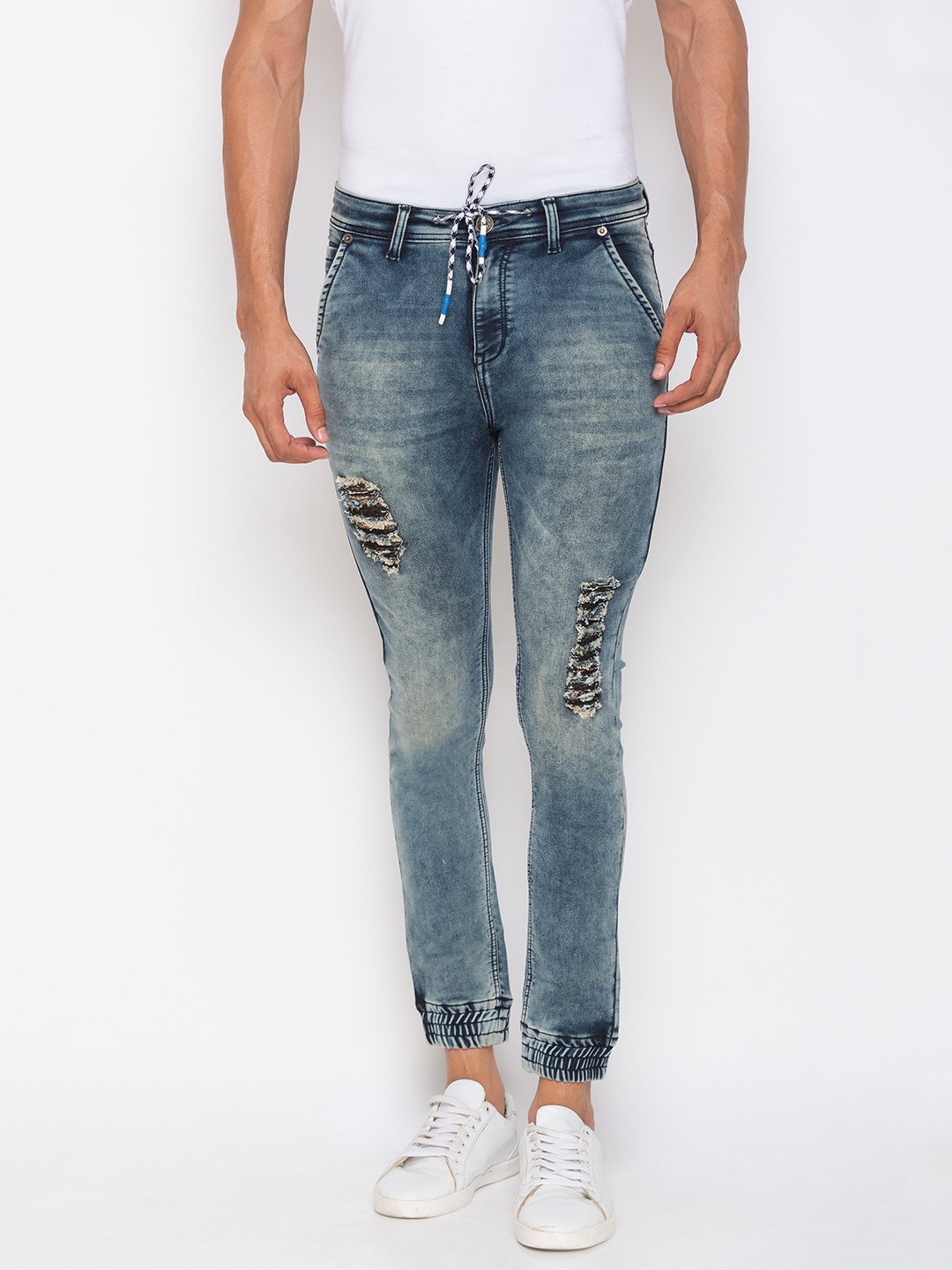 globus | Men's Blue Denim Solid Joggers Jeans 0
