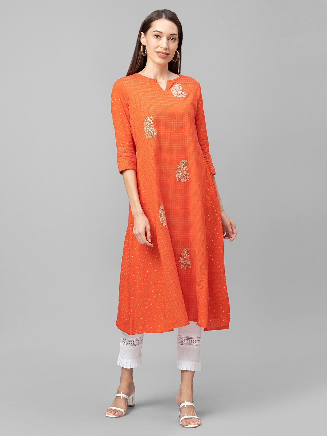 globus | Women's Orange Cotton Printed Kurtas 0