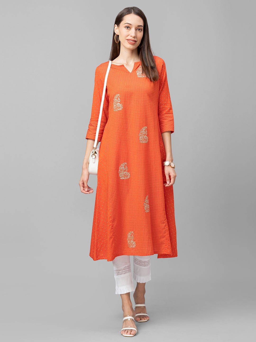 globus | Women's Orange Cotton Printed Kurtas 1