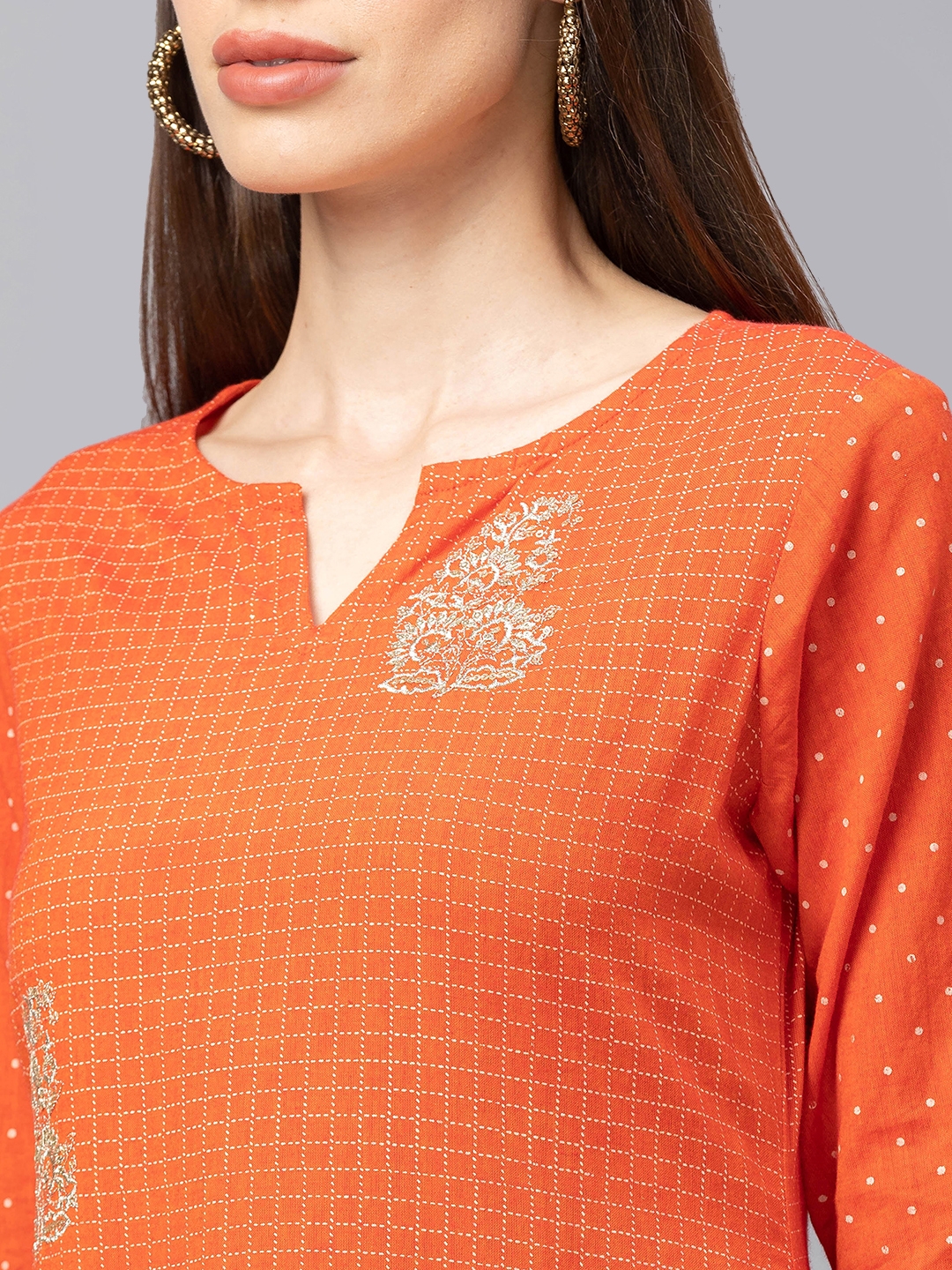 globus | Women's Orange Cotton Printed Kurtas 4