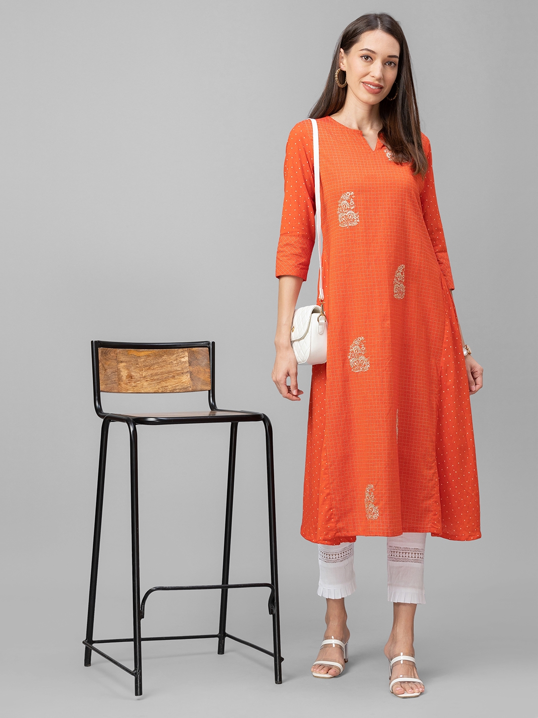 globus | Women's Orange Cotton Printed Kurtas 5