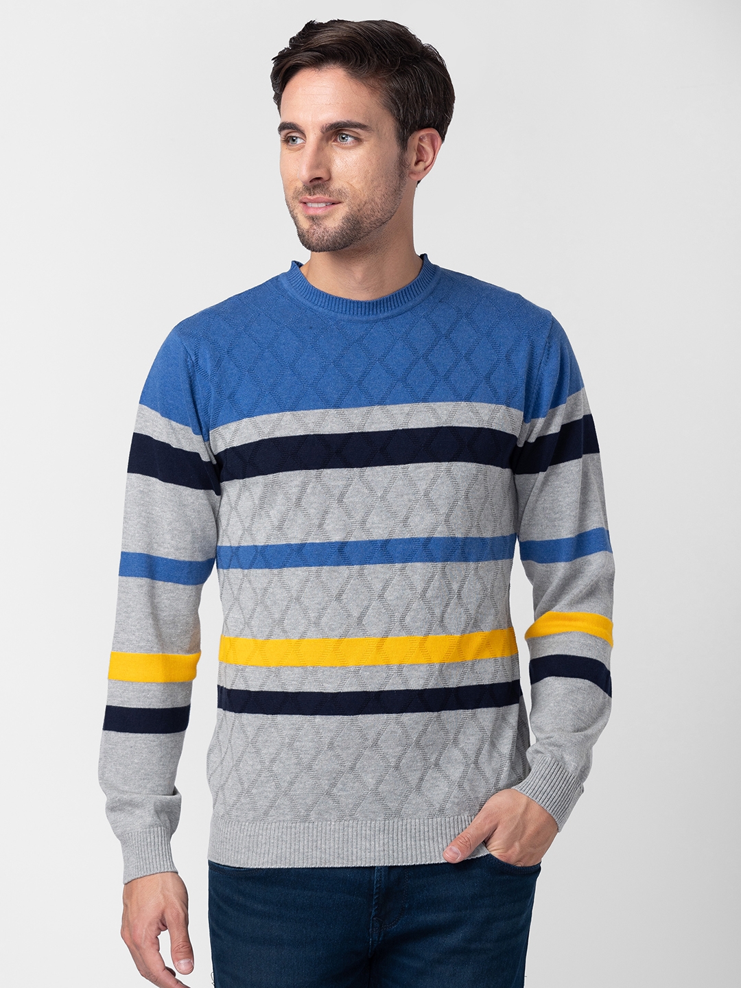 globus | Globus Men Royal Blue Striped Pullover Sweater 0