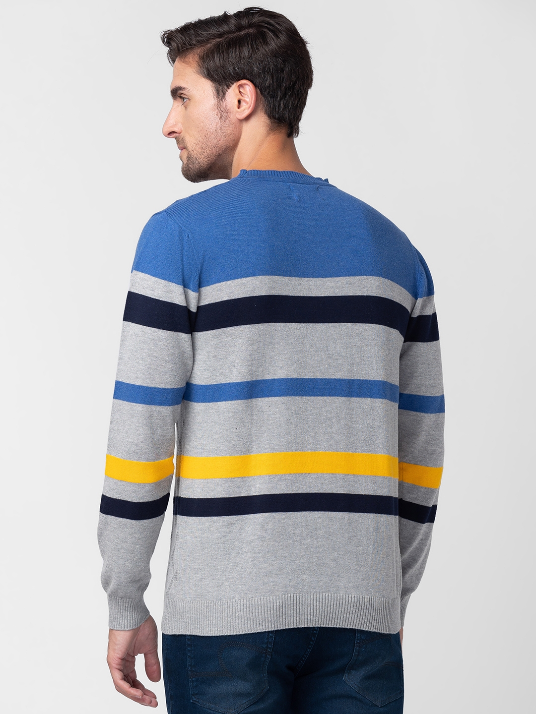 globus | Globus Men Royal Blue Striped Pullover Sweater 1