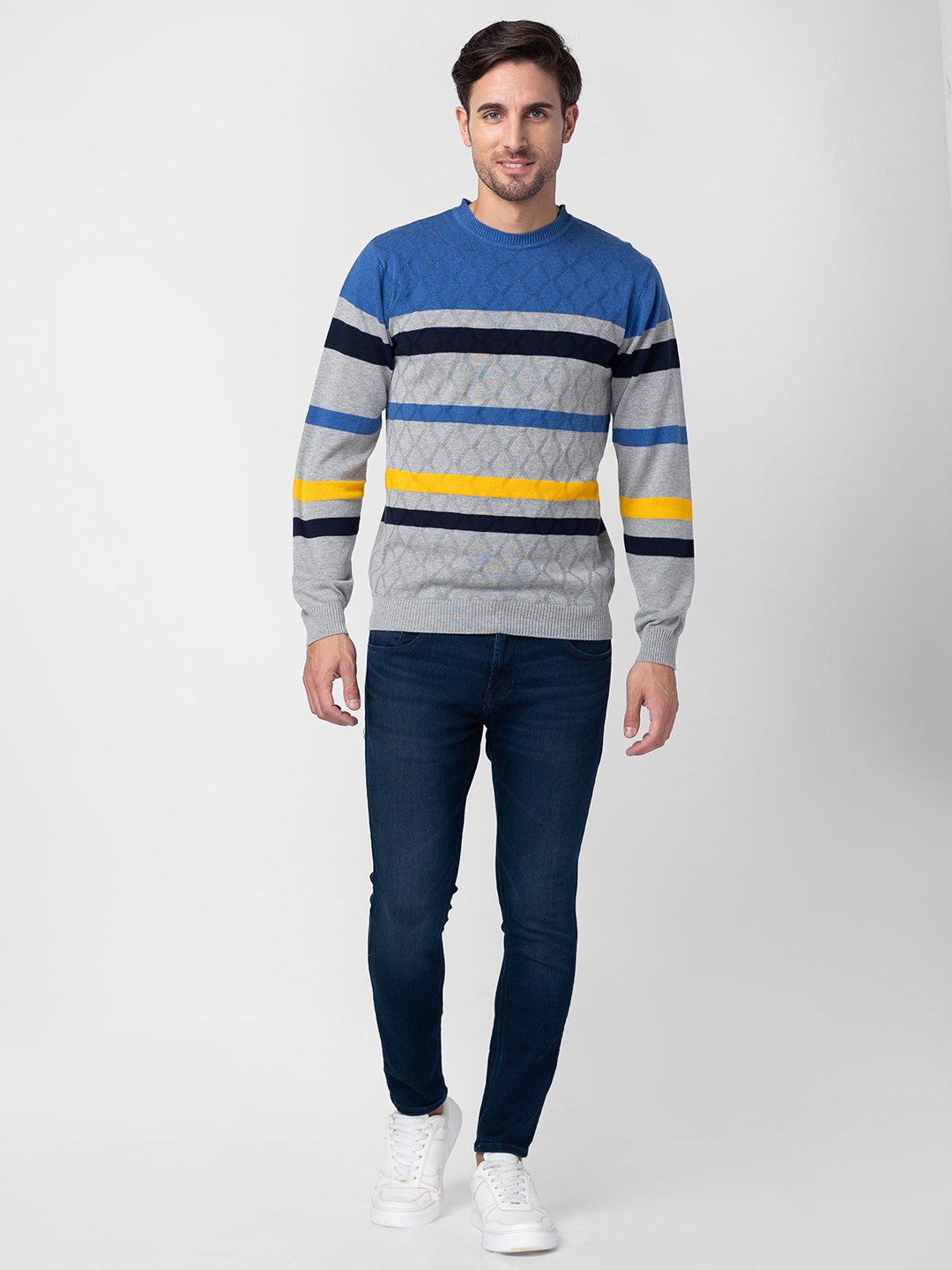 globus | Globus Men Royal Blue Striped Pullover Sweater 2