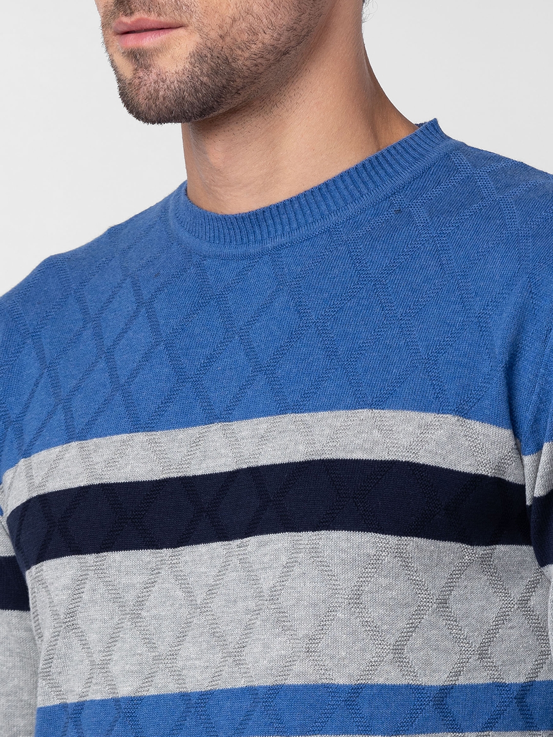globus | Globus Men Royal Blue Striped Pullover Sweater 4
