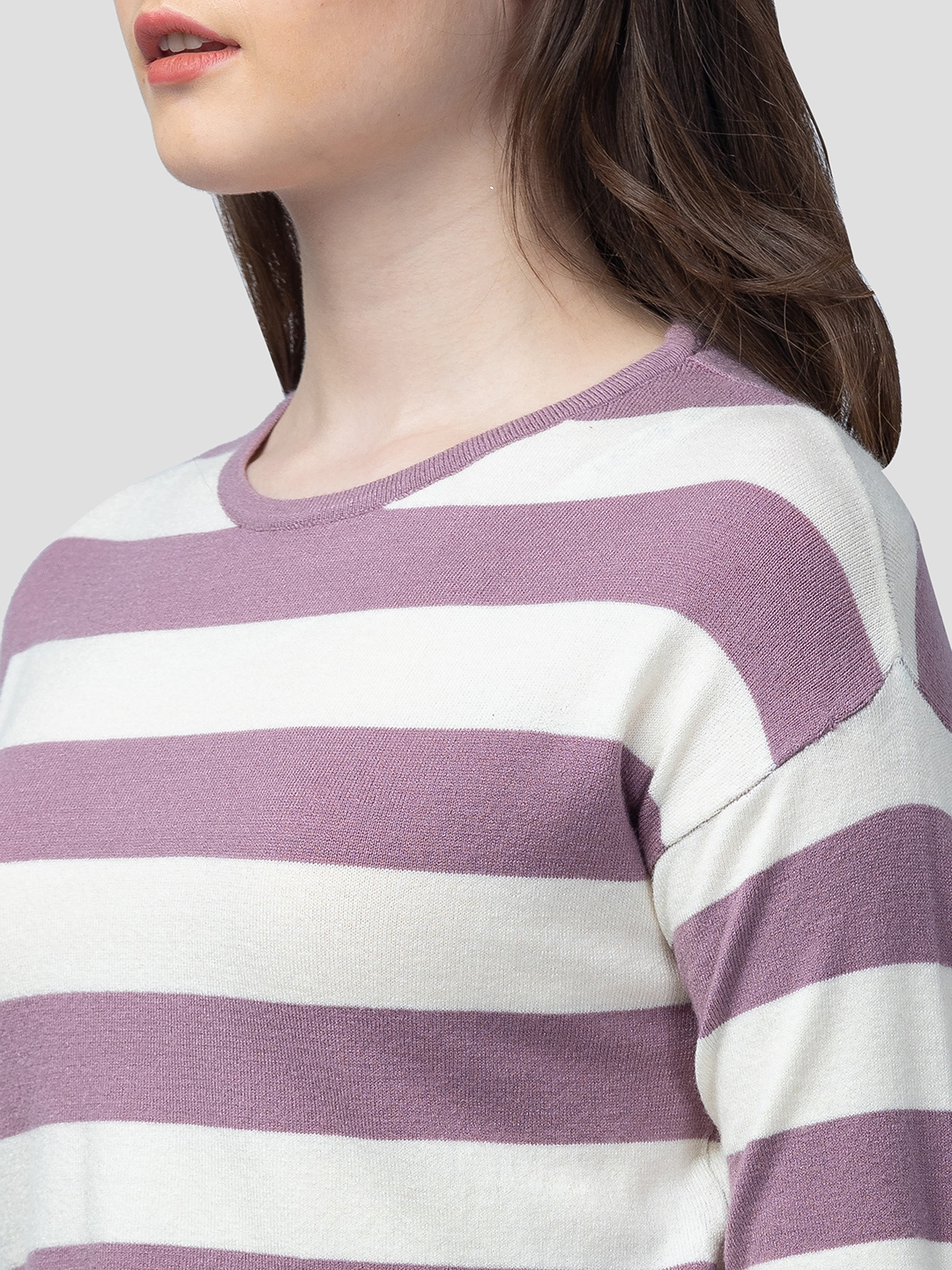 globus | Globus Women Lavender Striped Pullover Crop Sweater 4