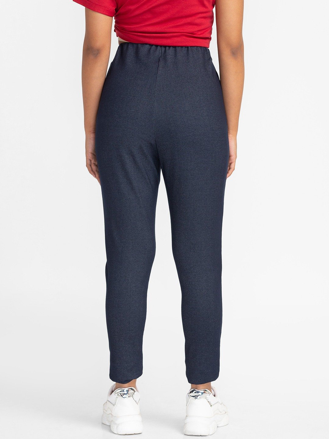 Women's Blue Polyester Solid Trousers