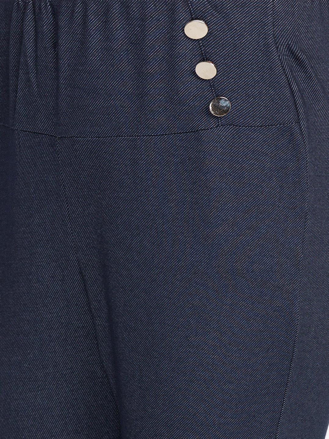 Women's Blue Polyester Solid Trousers