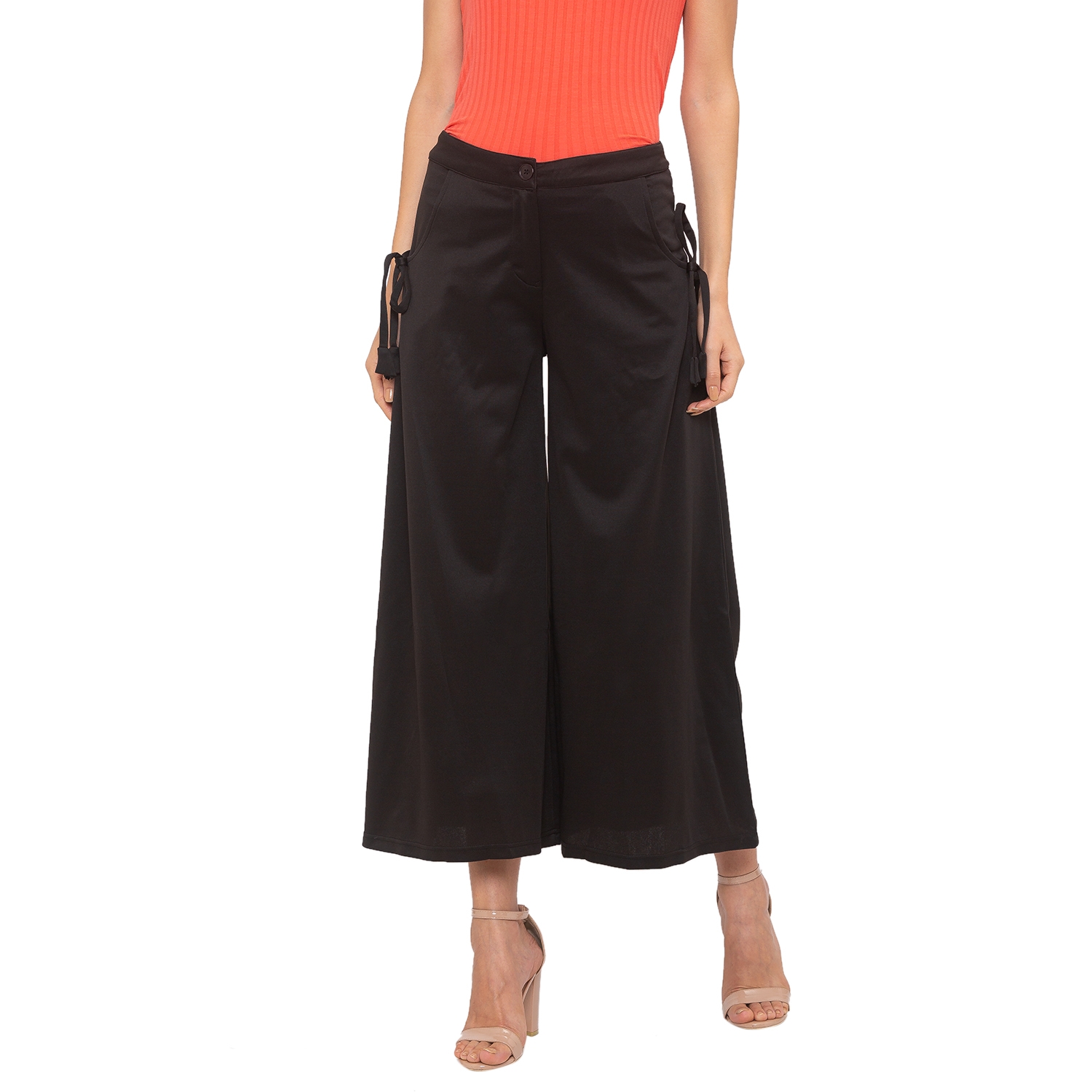 globus | Women's Black Polyester Solid Culottes 0