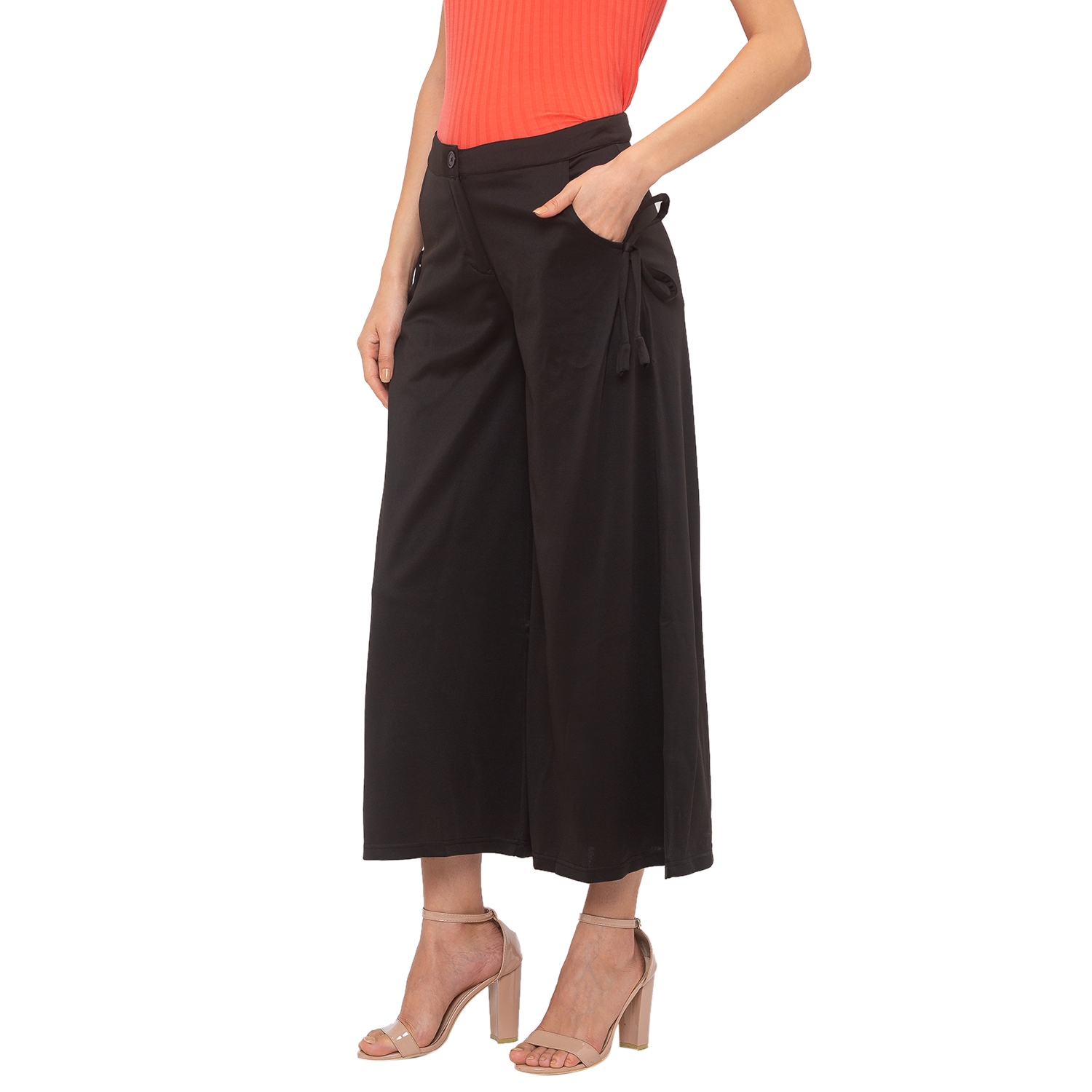 globus | Women's Black Polyester Solid Culottes 1