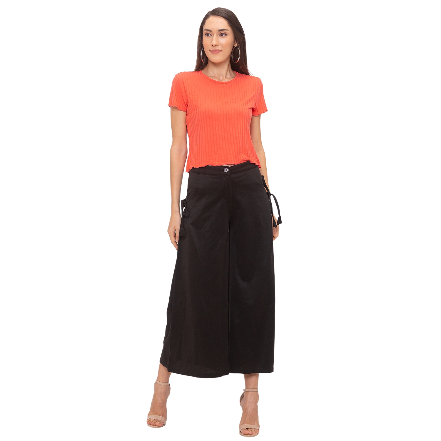 globus | Women's Black Polyester Solid Culottes 3