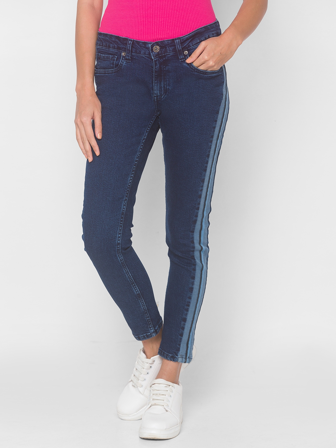 globus | Women's Blue Cotton Solid Slim Jeans 0