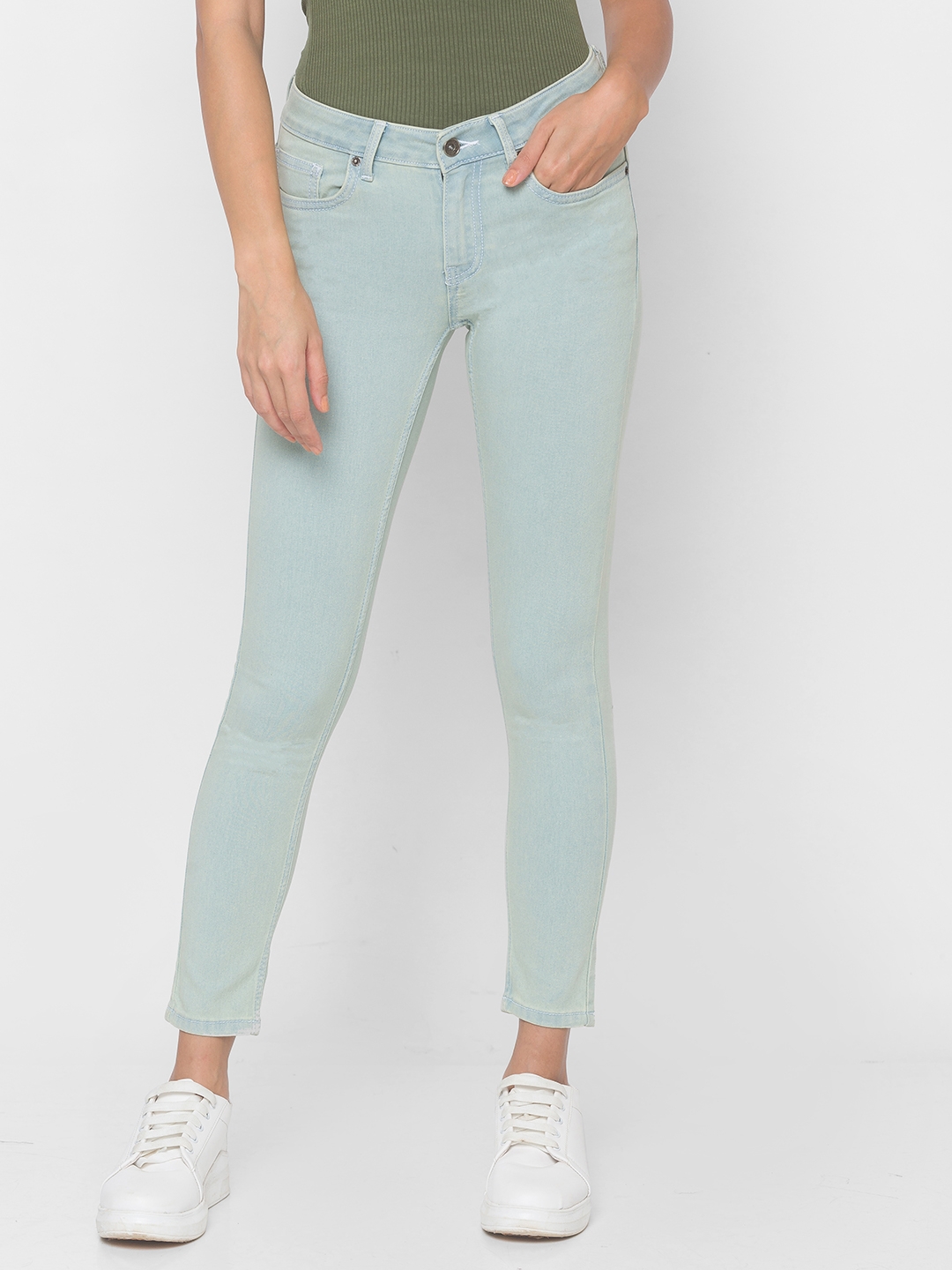 globus | Women's Blue Cotton Solid Skinny Jeans 0