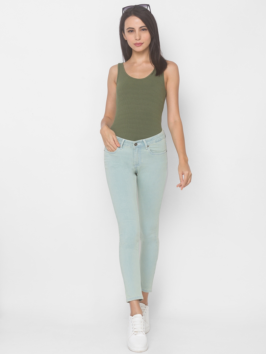 globus | Women's Blue Cotton Solid Skinny Jeans 1