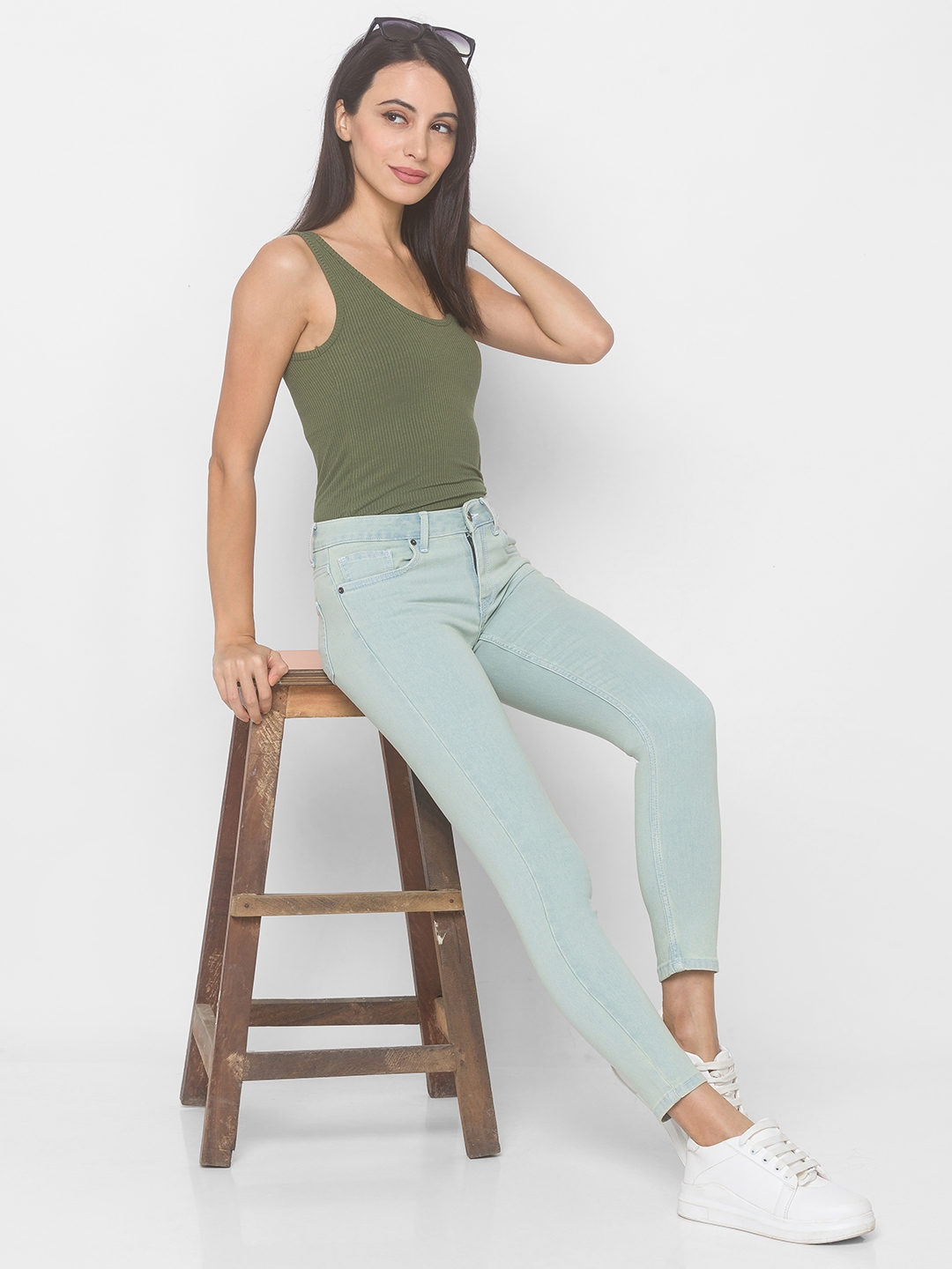 globus | Women's Blue Cotton Solid Skinny Jeans 5