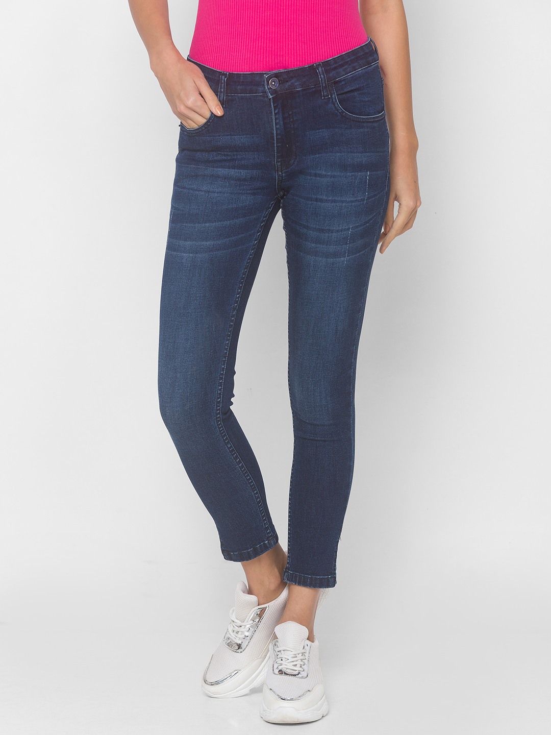 Women s Blue Cotton Solid Slim Jeans