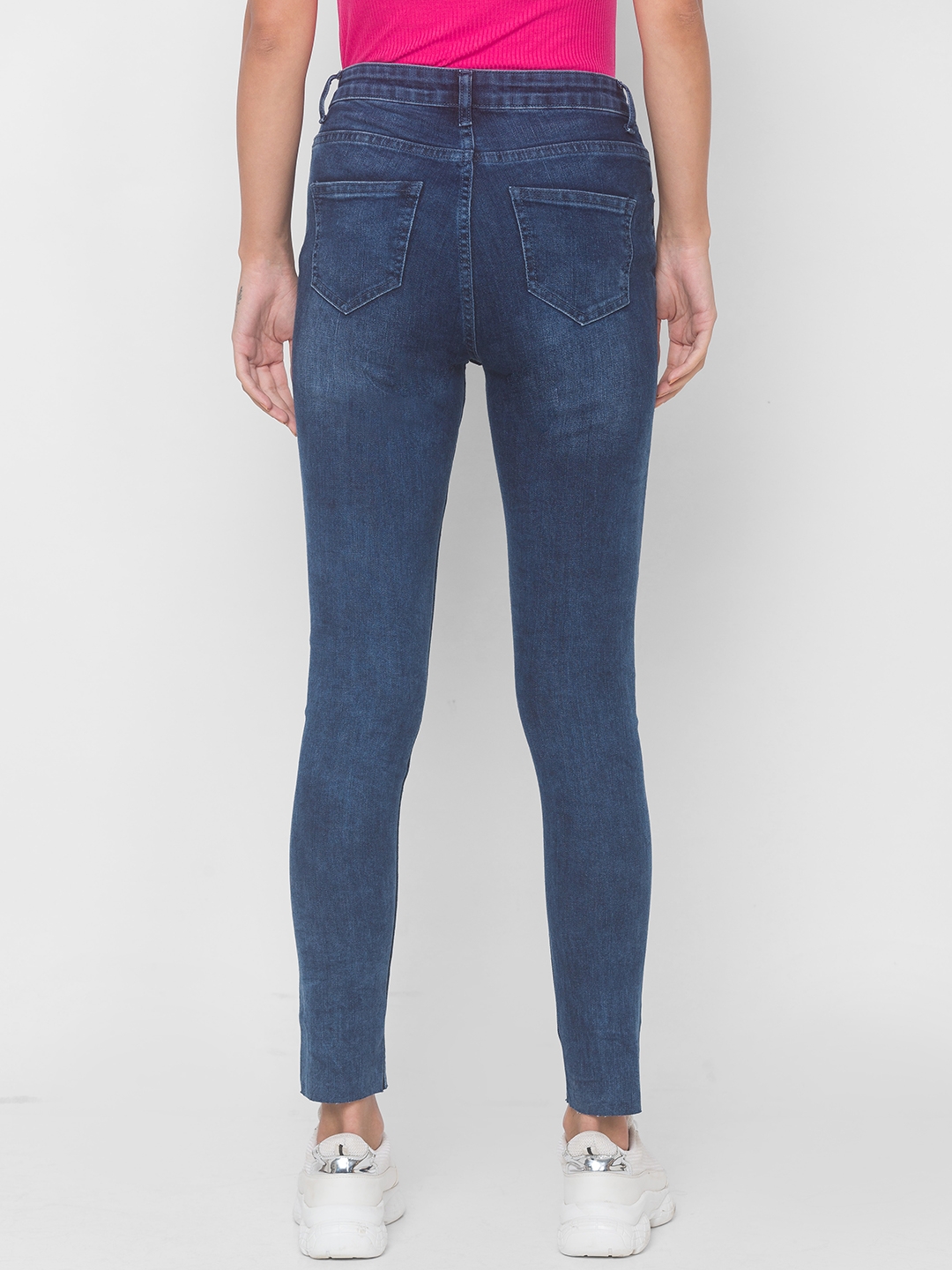 globus | Women's Blue Cotton Solid Ripped Jeans 2