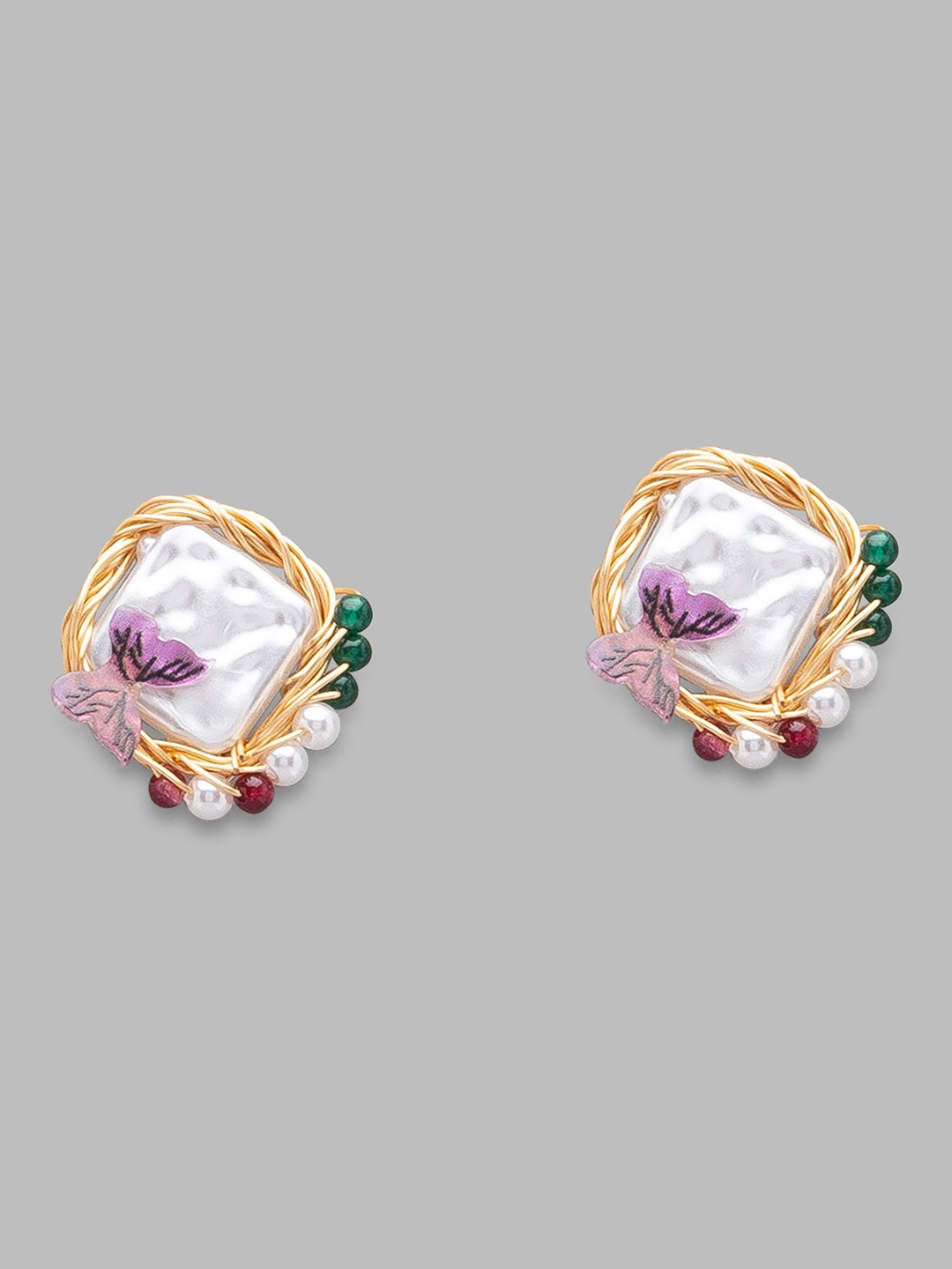 Globus Circular Gold Plated Stud Earrings