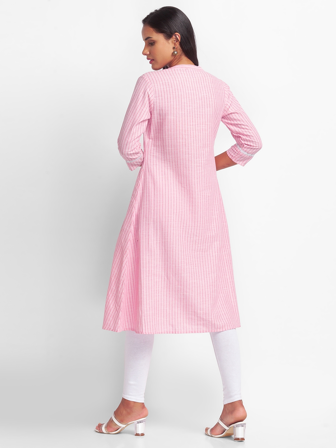 globus | Women's Pink Cotton Striped Kurtas 2