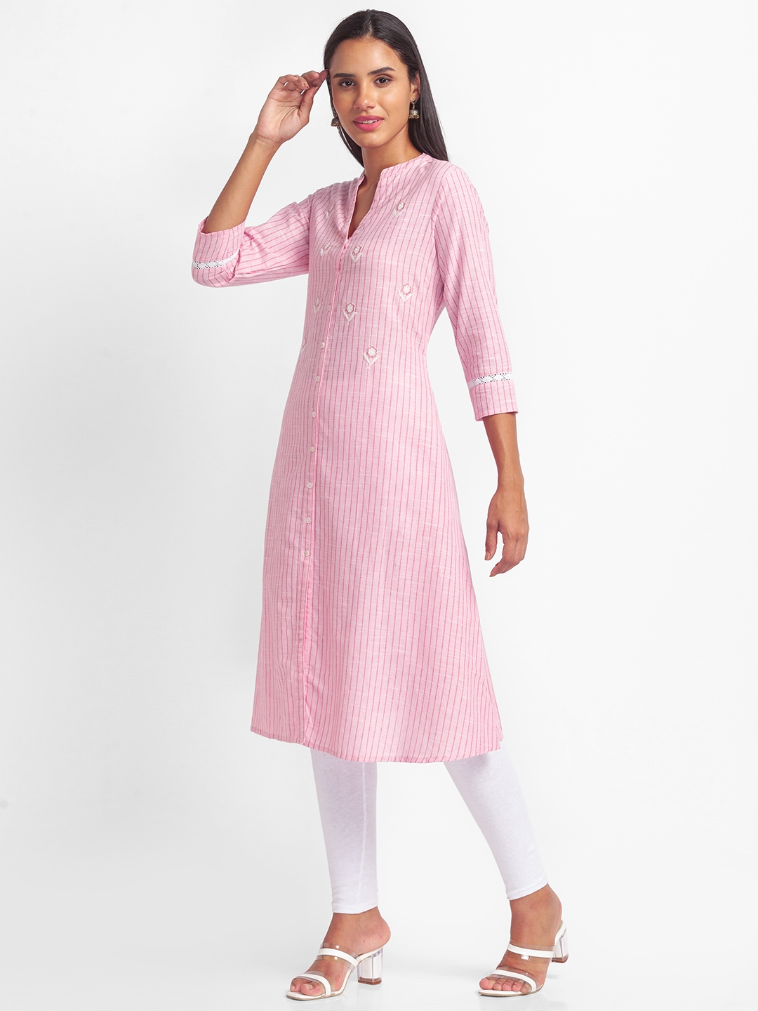 globus | Women's Pink Cotton Striped Kurtas 3