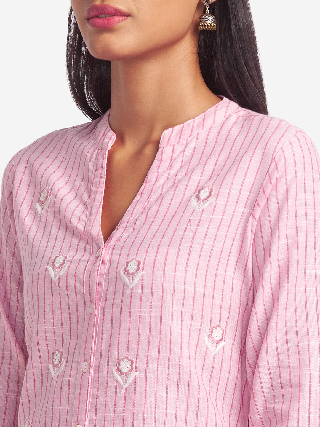 globus | Women's Pink Cotton Striped Kurtas 4