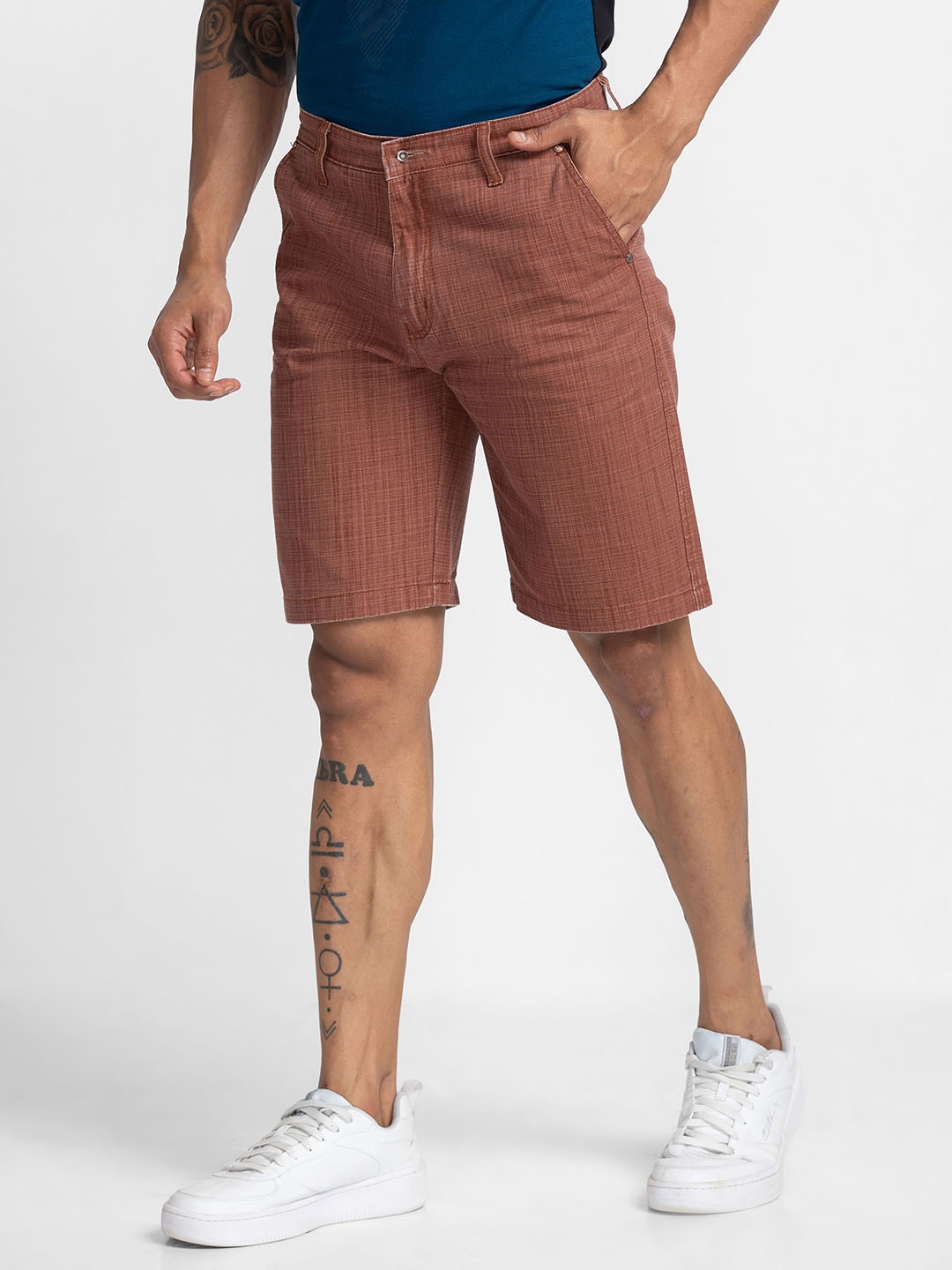 globus | Men's Brown Cotton Solid Shorts 3