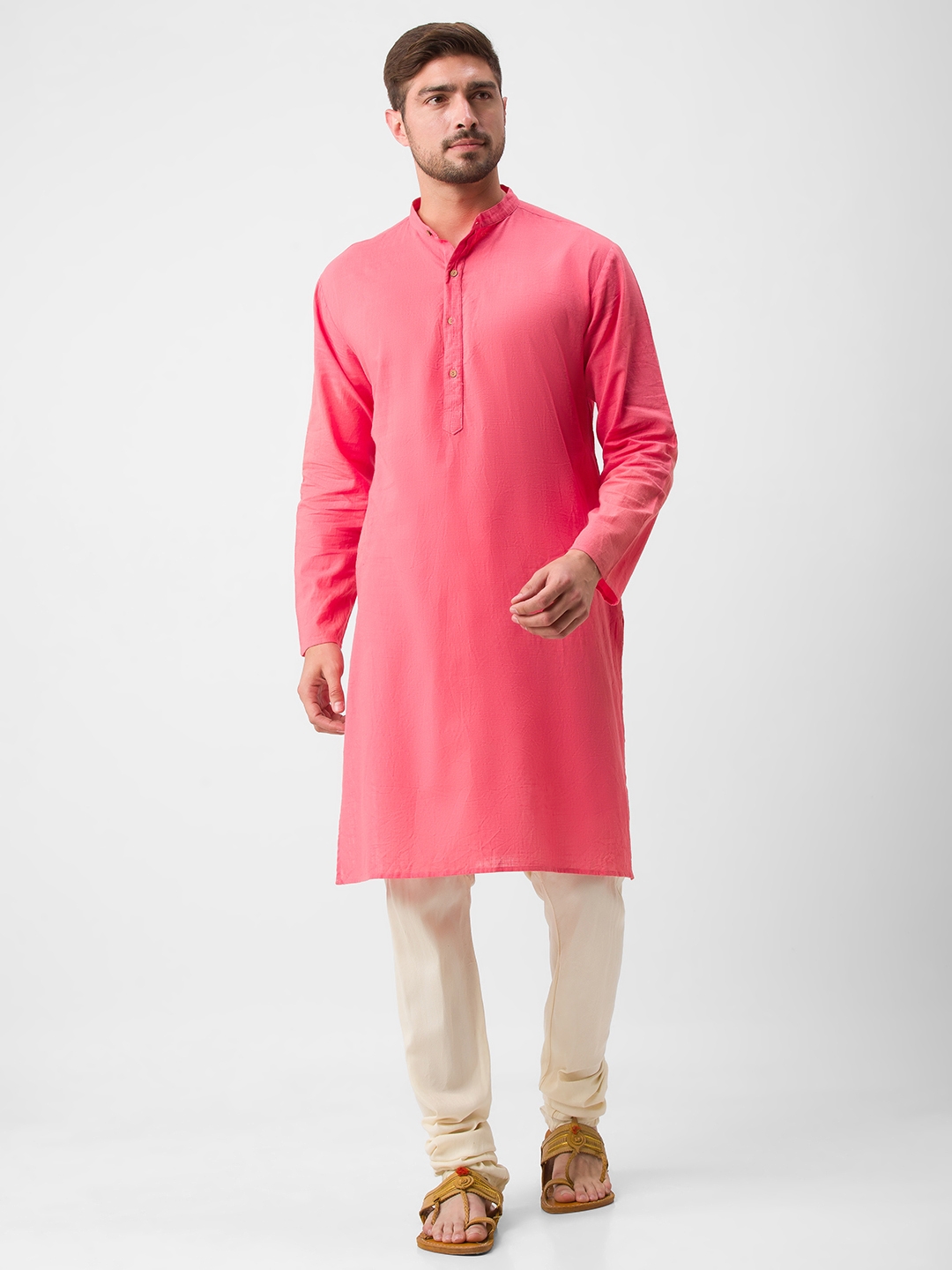 globus | Men's Pink Cotton Solid Kurtas 0
