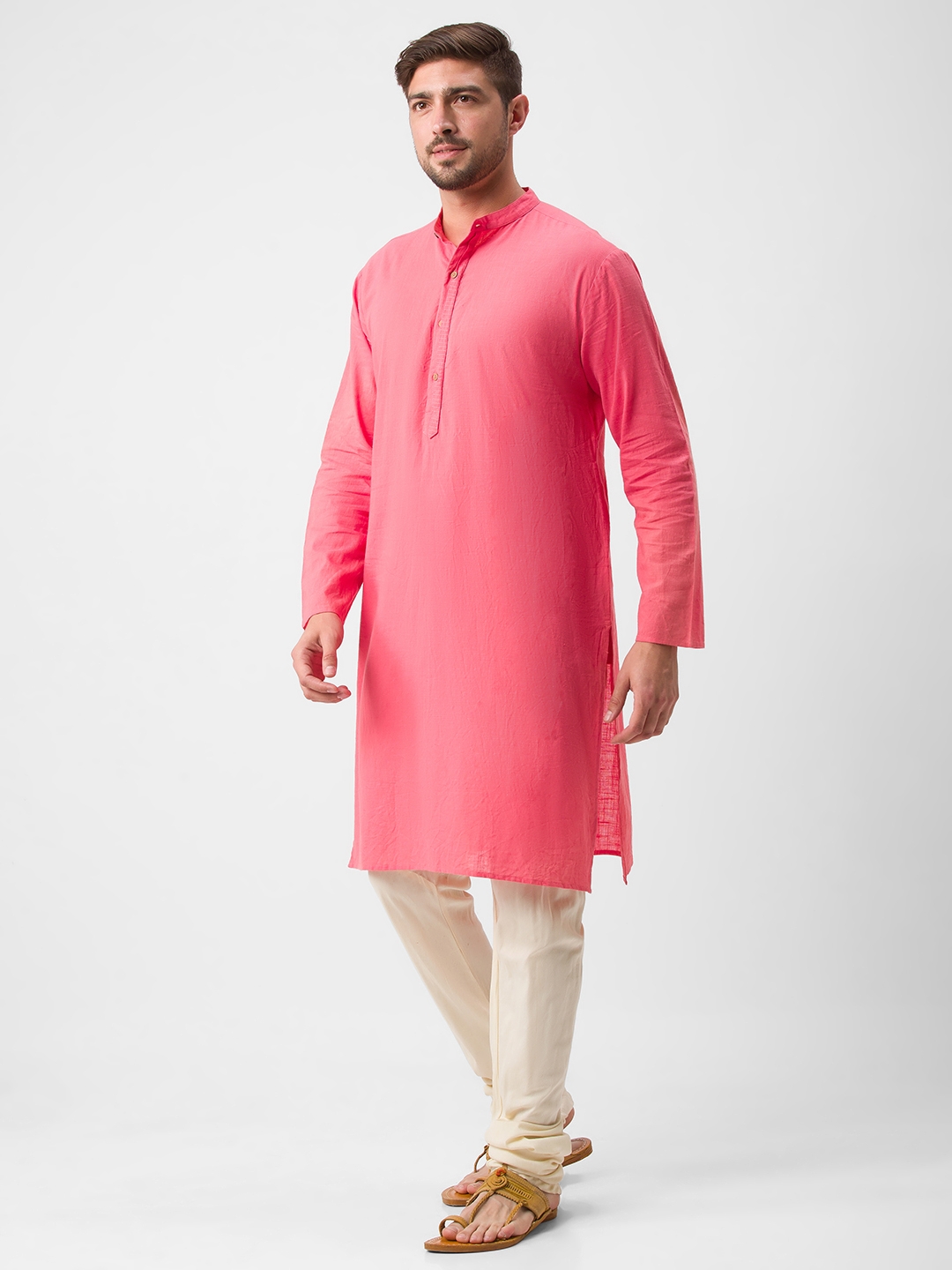 globus | Men's Pink Cotton Solid Kurtas 3