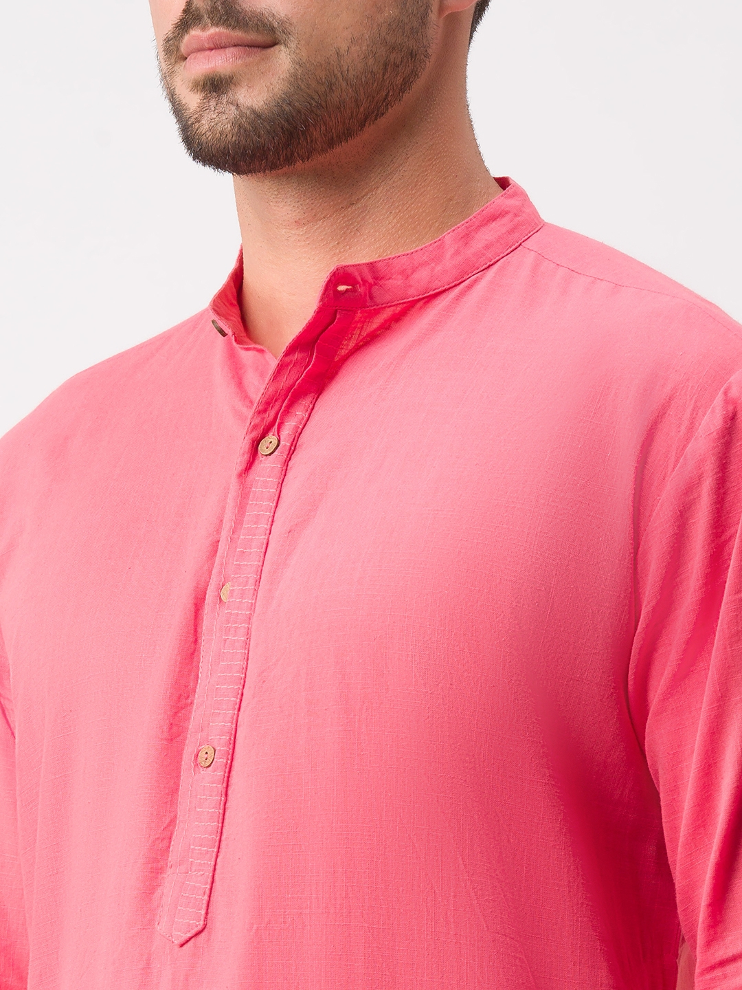 globus | Men's Pink Cotton Solid Kurtas 4