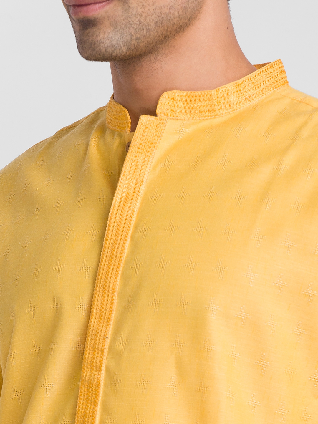 globus | Men's Yellow Polyester Solid Kurtas 4