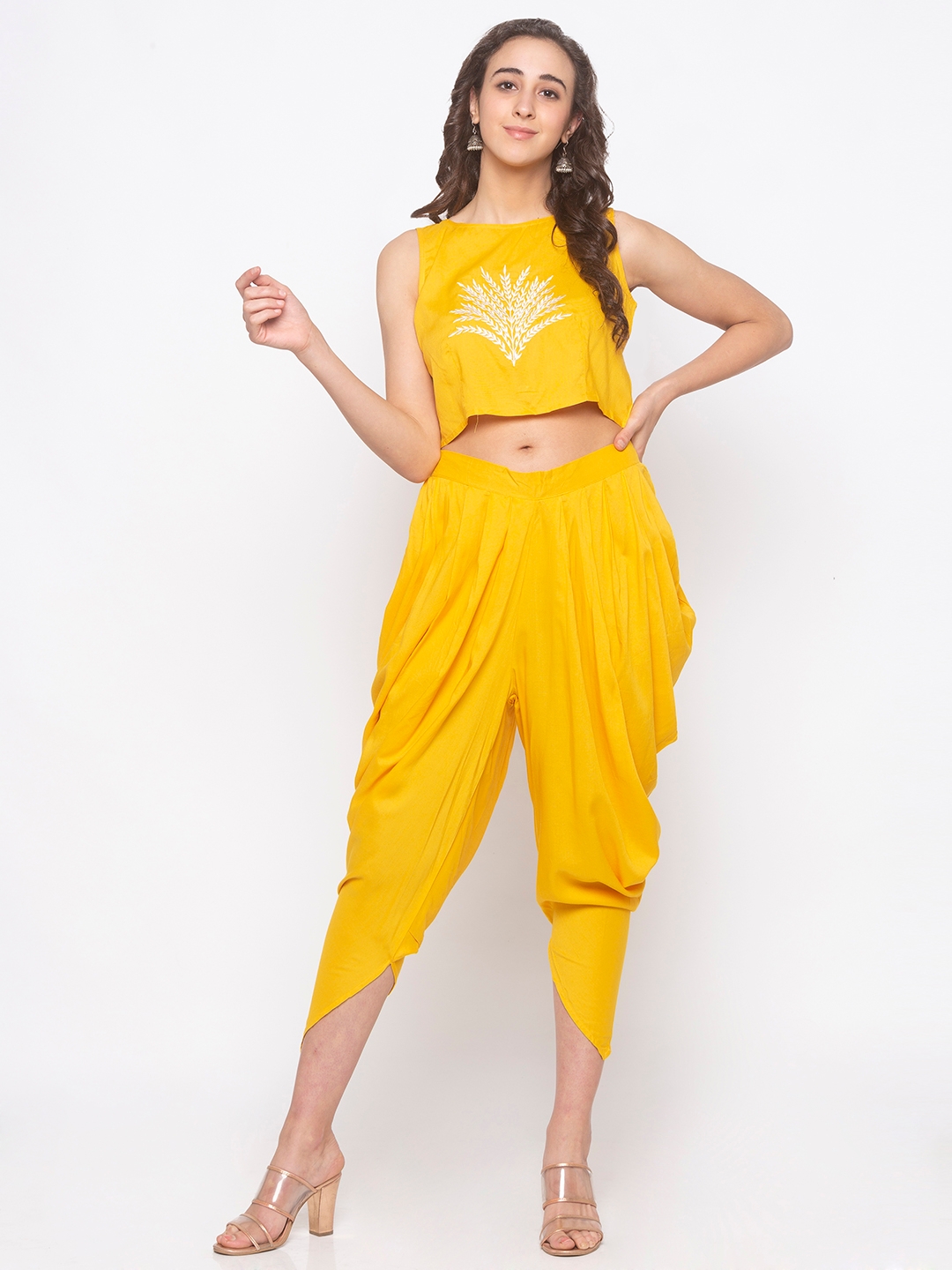 globus | Women's Yellow Rayon Solid Casual Pants 0