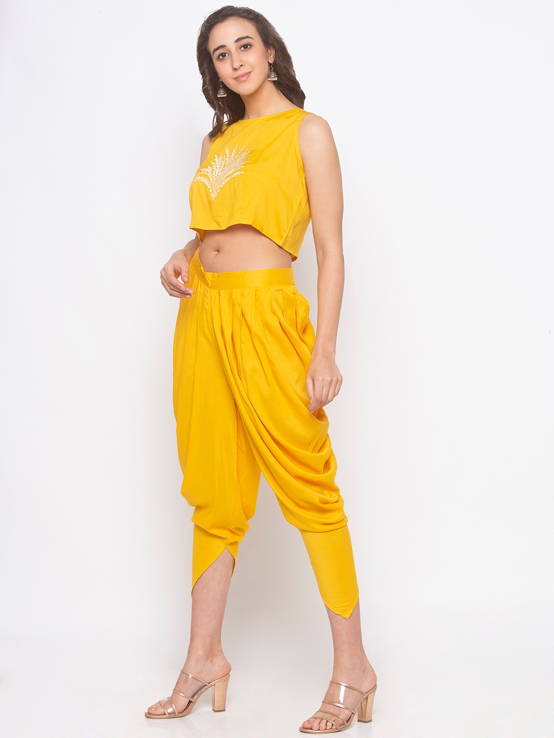 globus | Women's Yellow Rayon Solid Casual Pants 1
