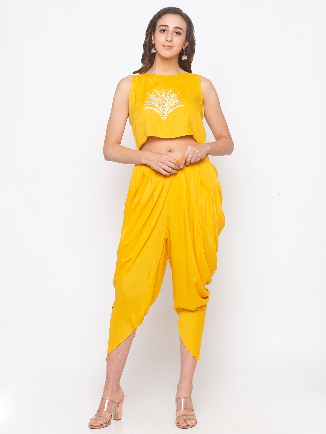 globus | Women's Yellow Rayon Solid Casual Pants 3