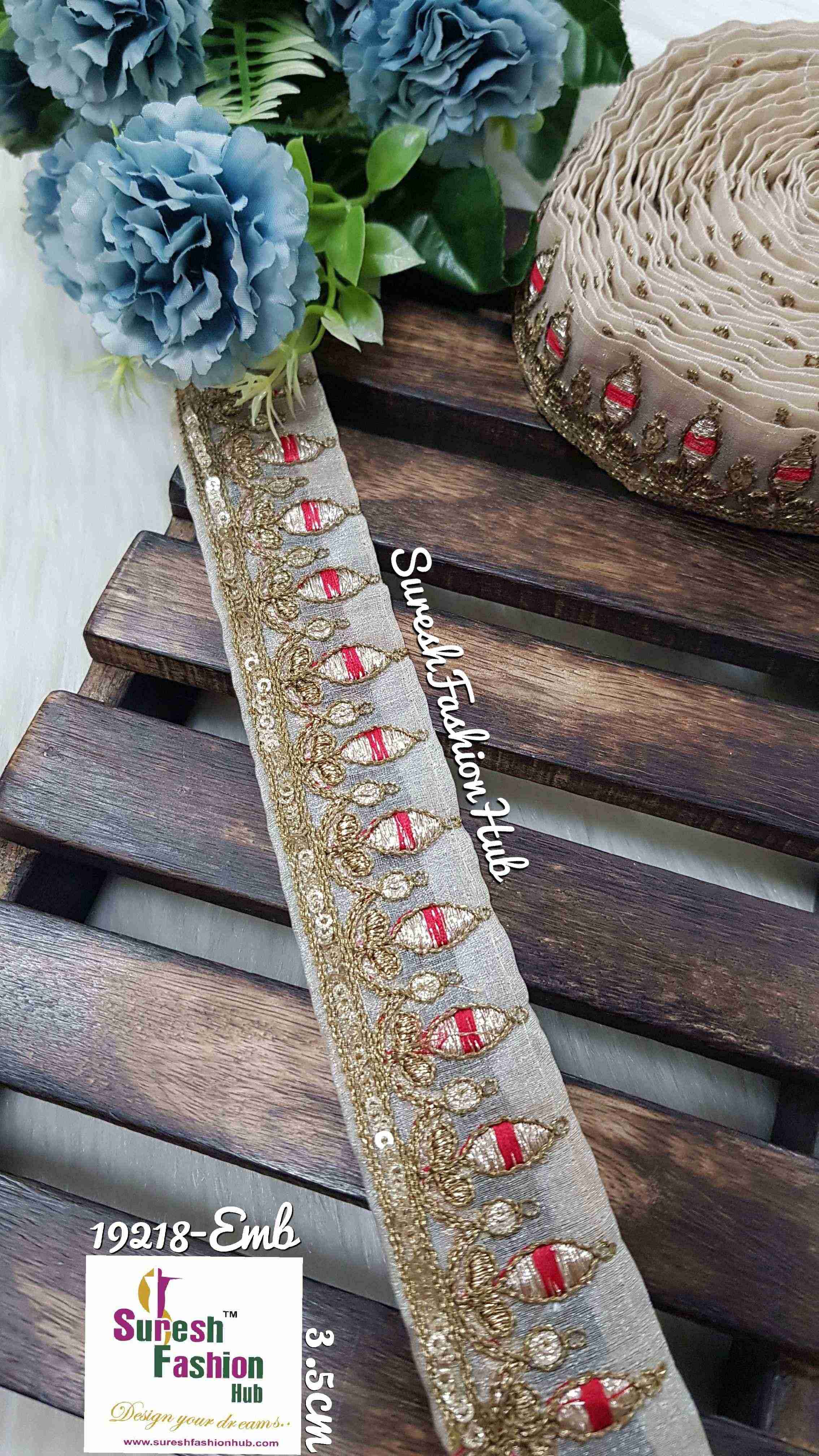 Antique Gold Zari and Shine Sequin Magic On Organza Designer Trim