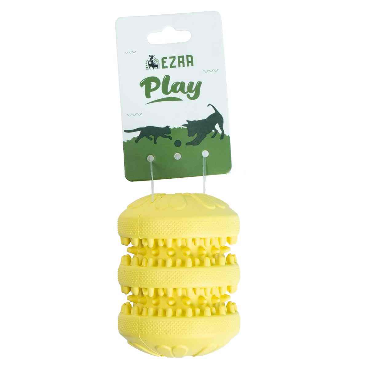 Ezra Play Treat Cylinder - Yellow Rubber Toy