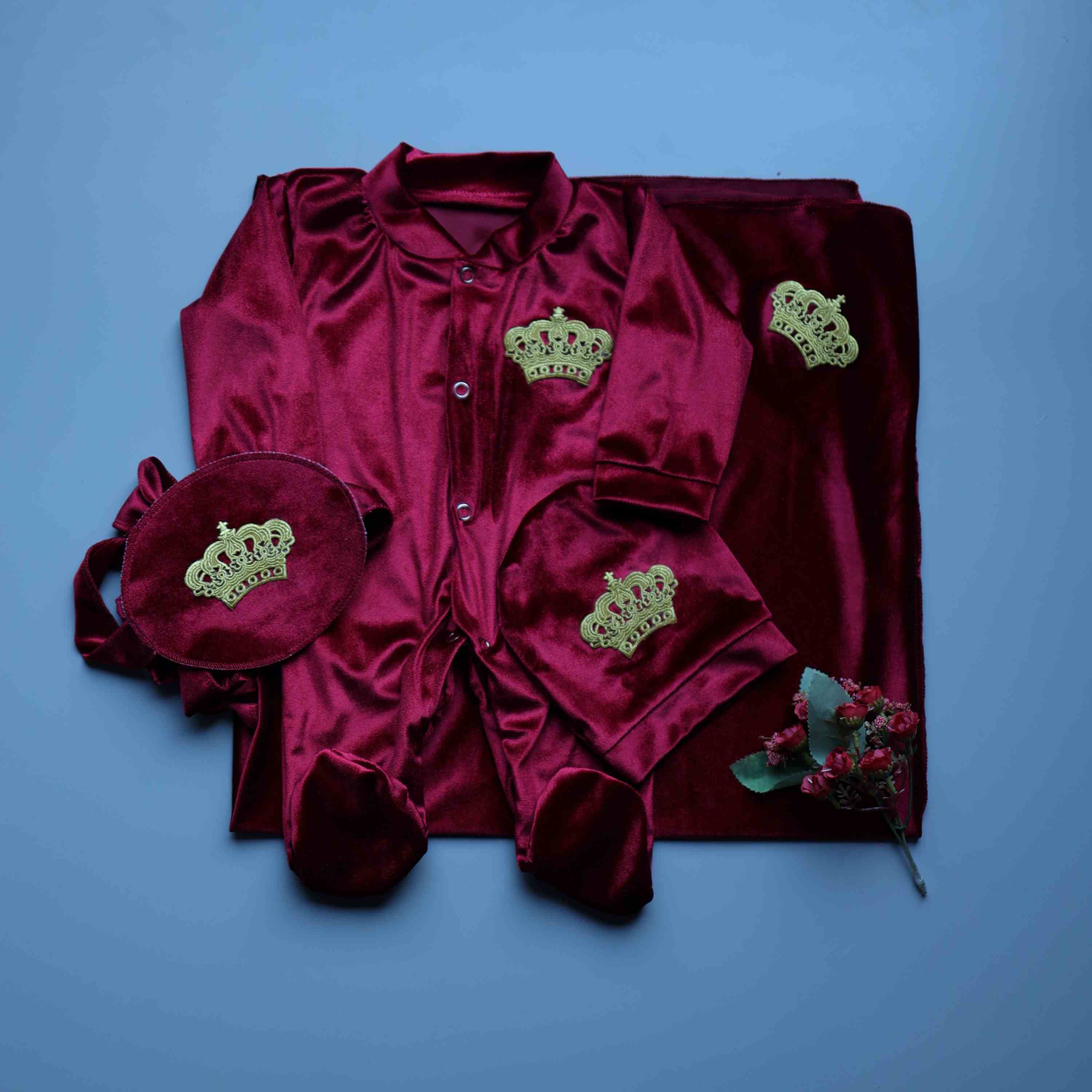 Majestic Red Velvet Crown Romper Set