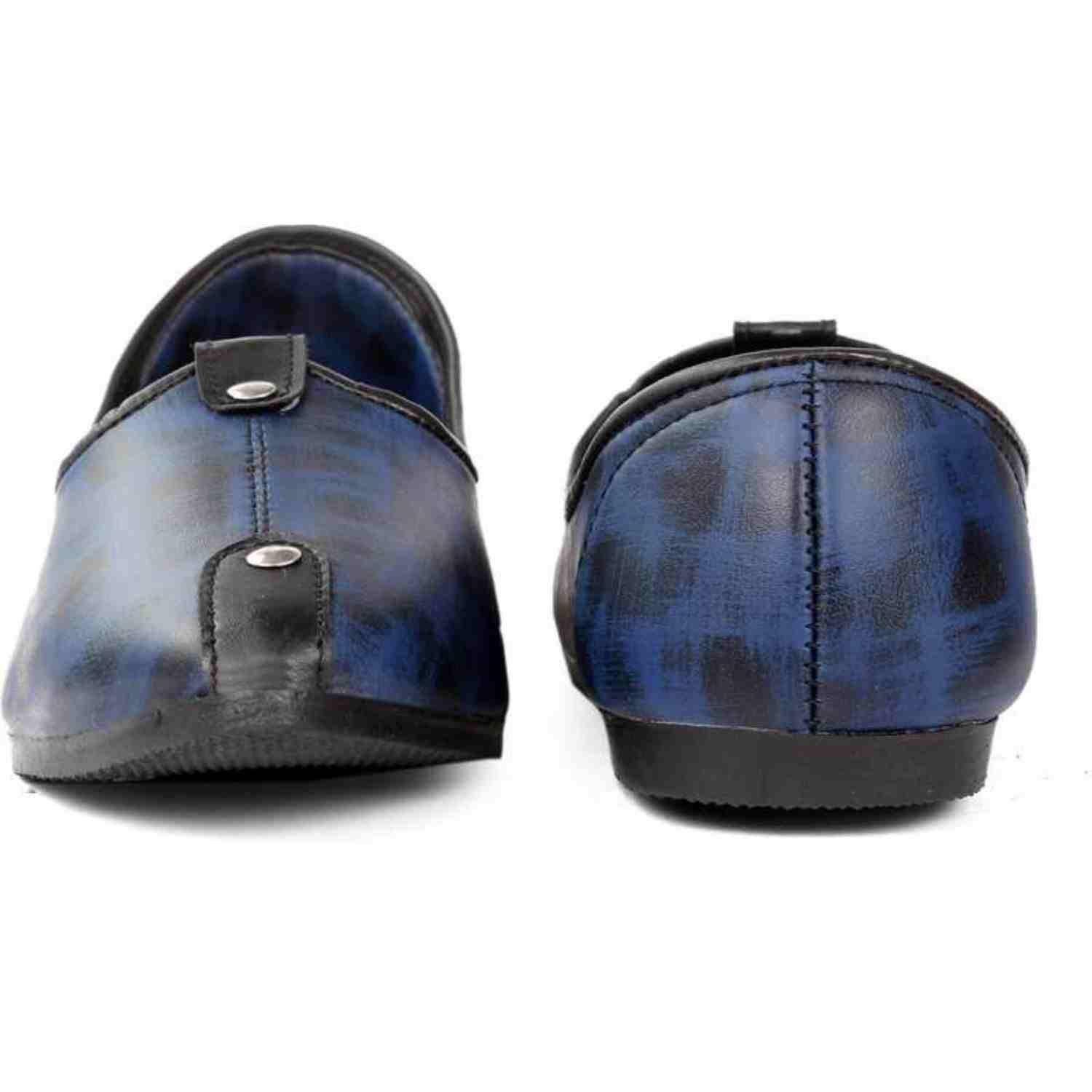 Godigo Blue Synthetic PVC Slip on Nagra Jutti Shoes for Men