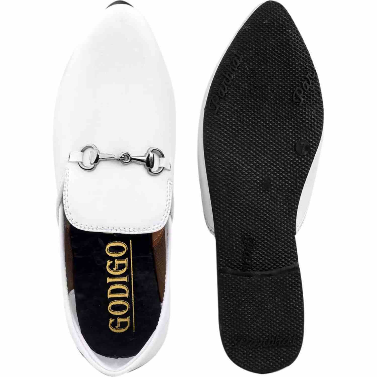 Godigo White Synthetic PVC Slip-on Nagra Jutti Shoes for Men